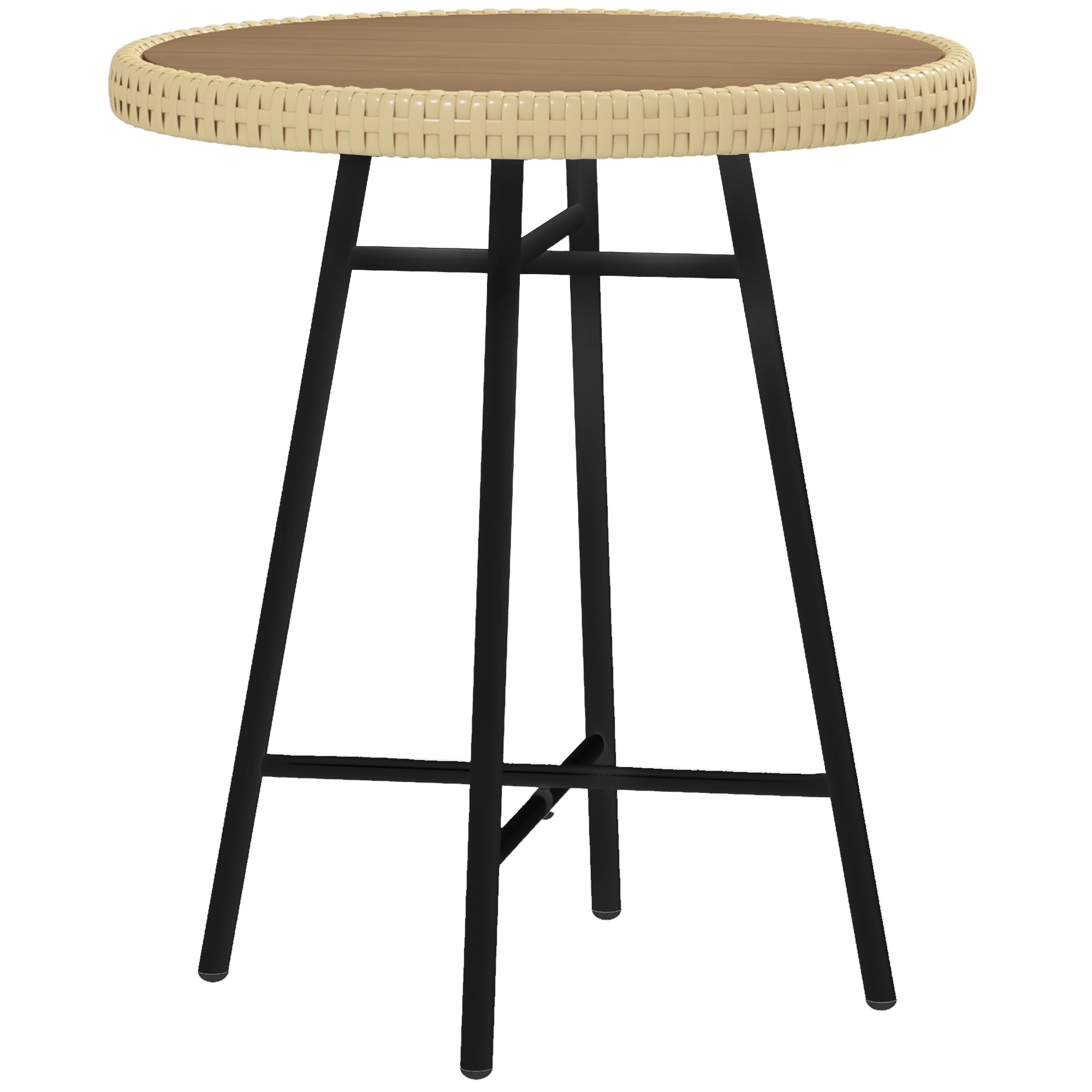 PE Rattan Side Table Natural Wood Finish - Life Essentials