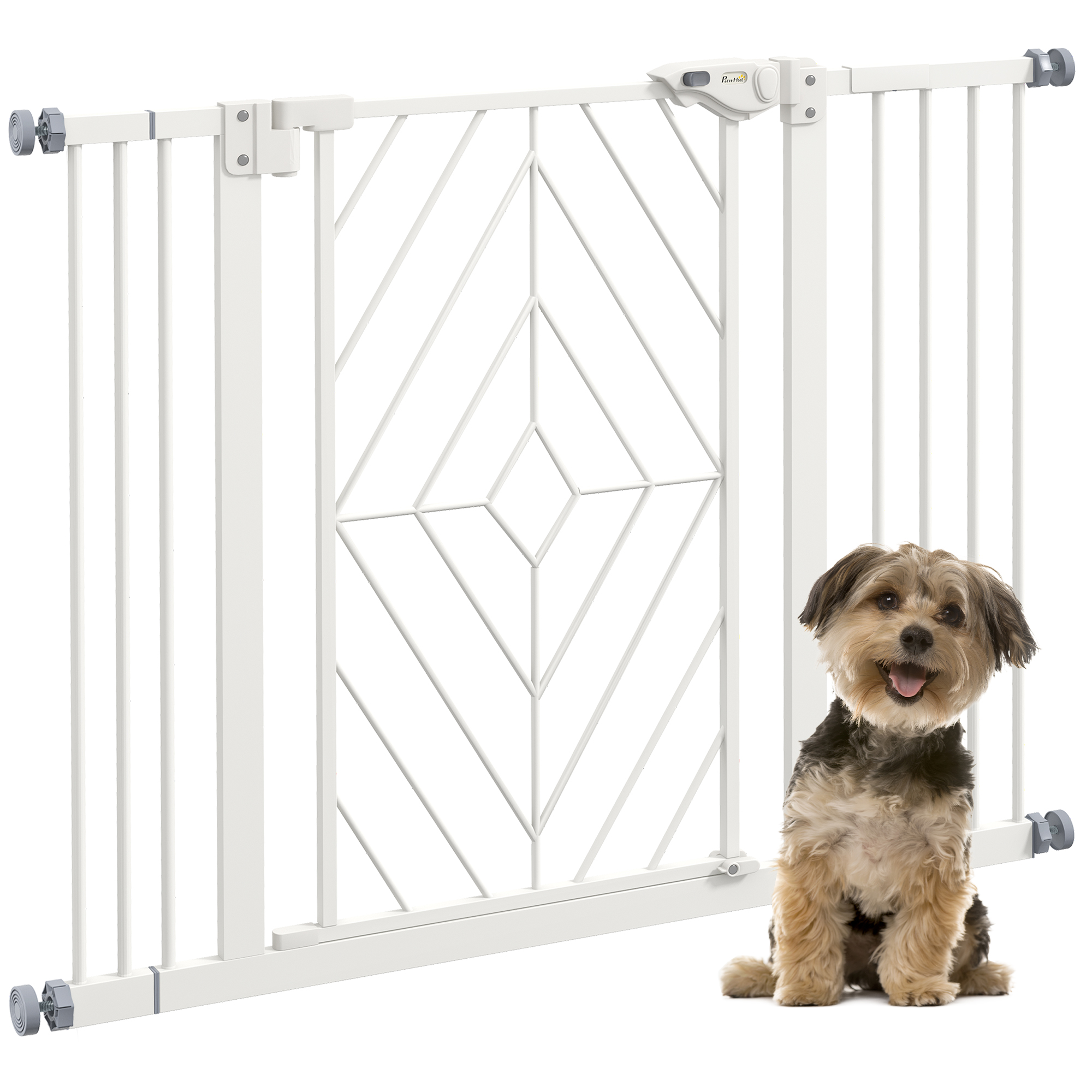 Pressure Fit Stair Gate Dog Gate w/ Auto Closing Door, Double Locking, Easy Installation, for 74-100cm Openings - White - Life Essentials