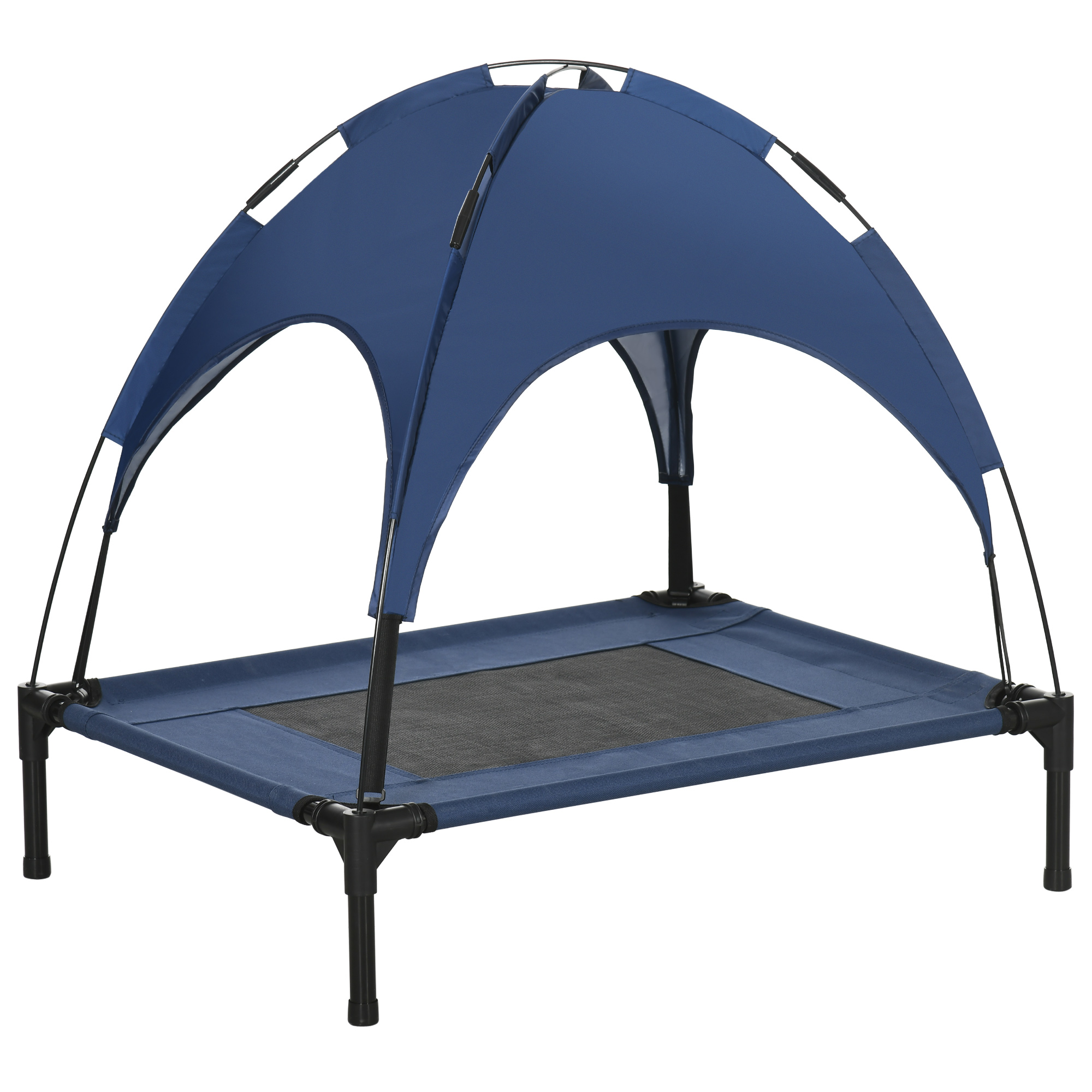 Raised Dog Bed Waterproof Elevated Pet Cot with Breathable Mesh UV Protection Canopy Blue, for Medium Dogs, 76 x 61 x 73cm - Life Essentials