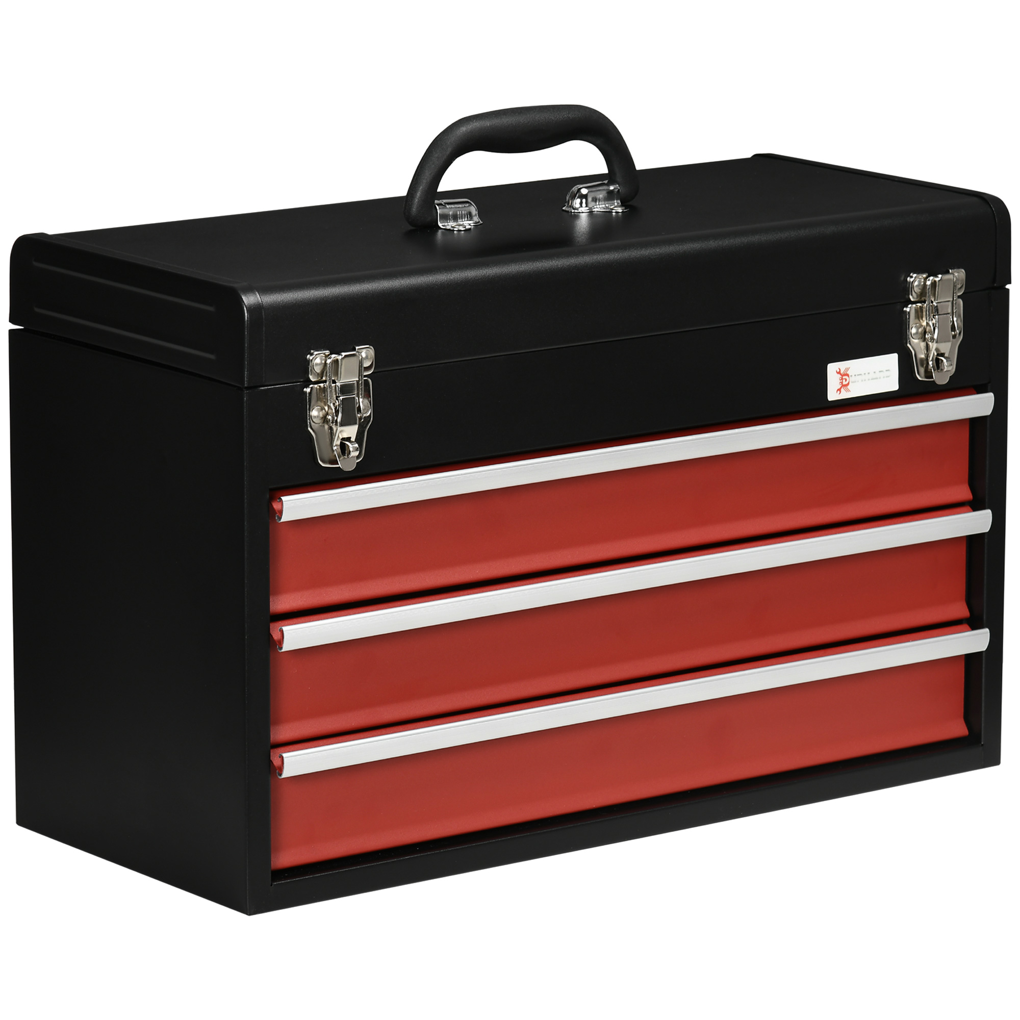 3 Drawer Tool Chest, Lockable Metal Tool Box with Ball Bearing Runners, Portable Toolbox, 510mm x 220mm x 320mm - Life Essentials