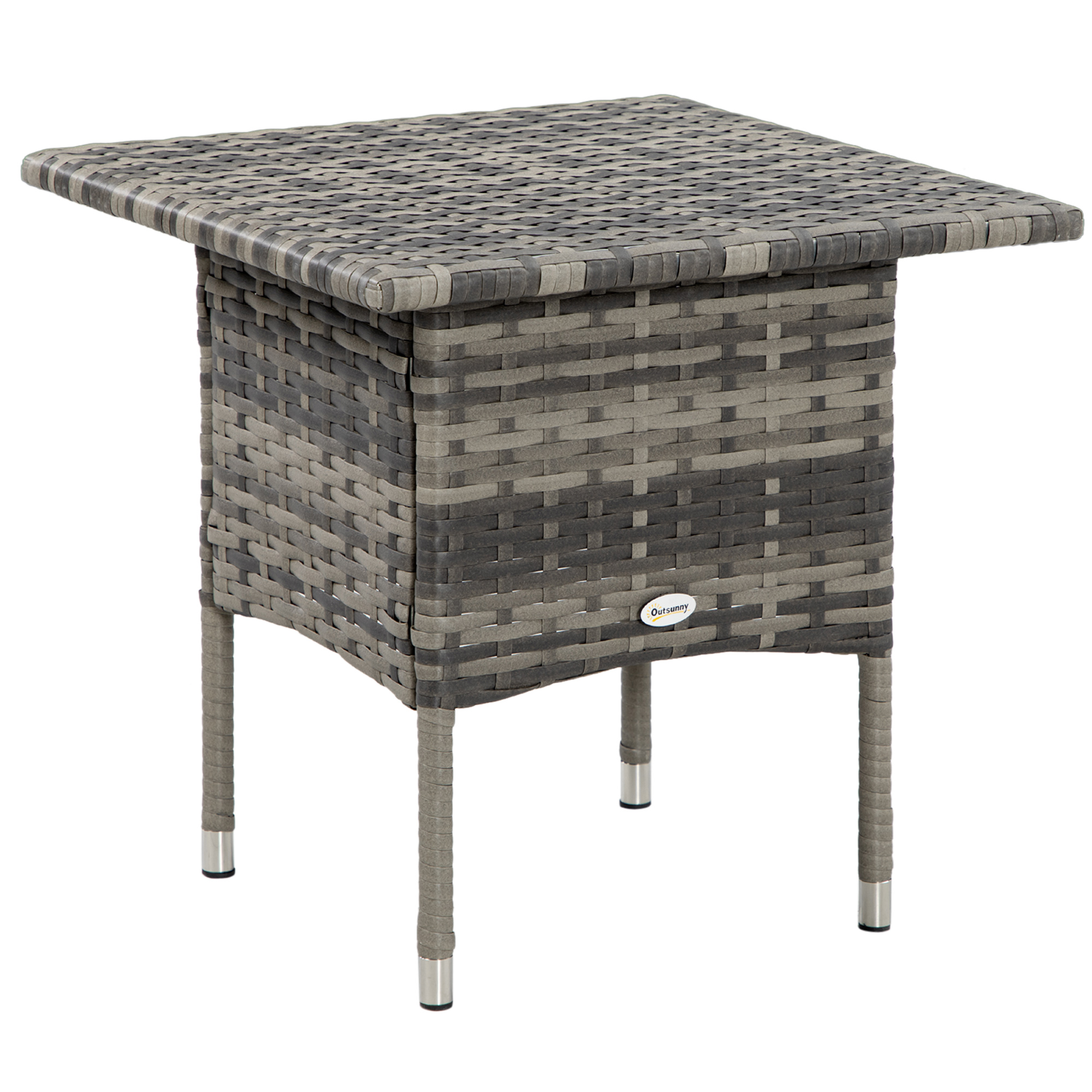 Rattan Side Table, Outdoor Coffee Table, with Plastic Board Under the Full Woven Table Top for Patio, Garden, Balcony, Mixed Grey - Life Essentials