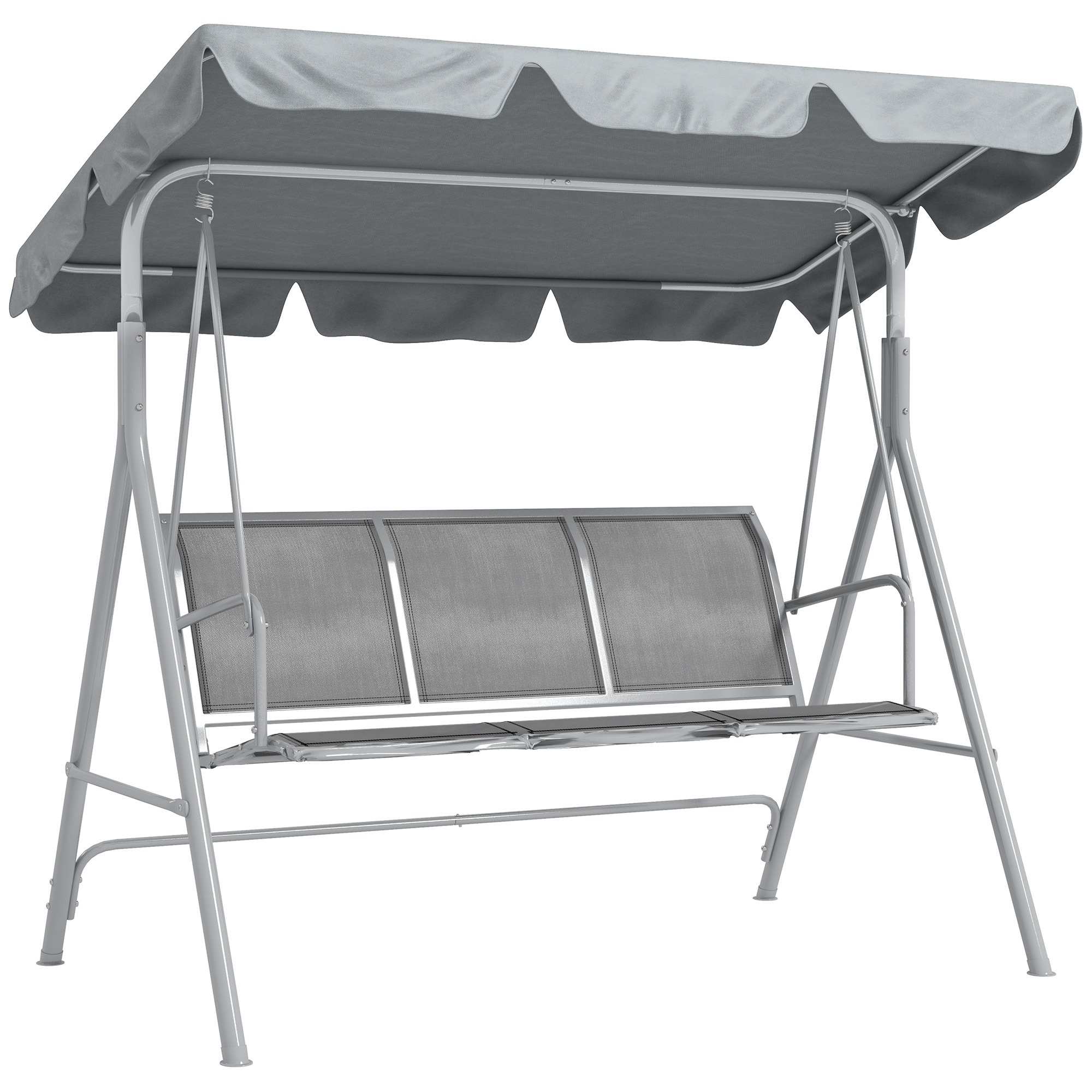 Metal Garden Swing Chair, 3-Seater Swing Seat, Patio Hammock Bench Canopy Lounger, Light Grey - Life Essentials