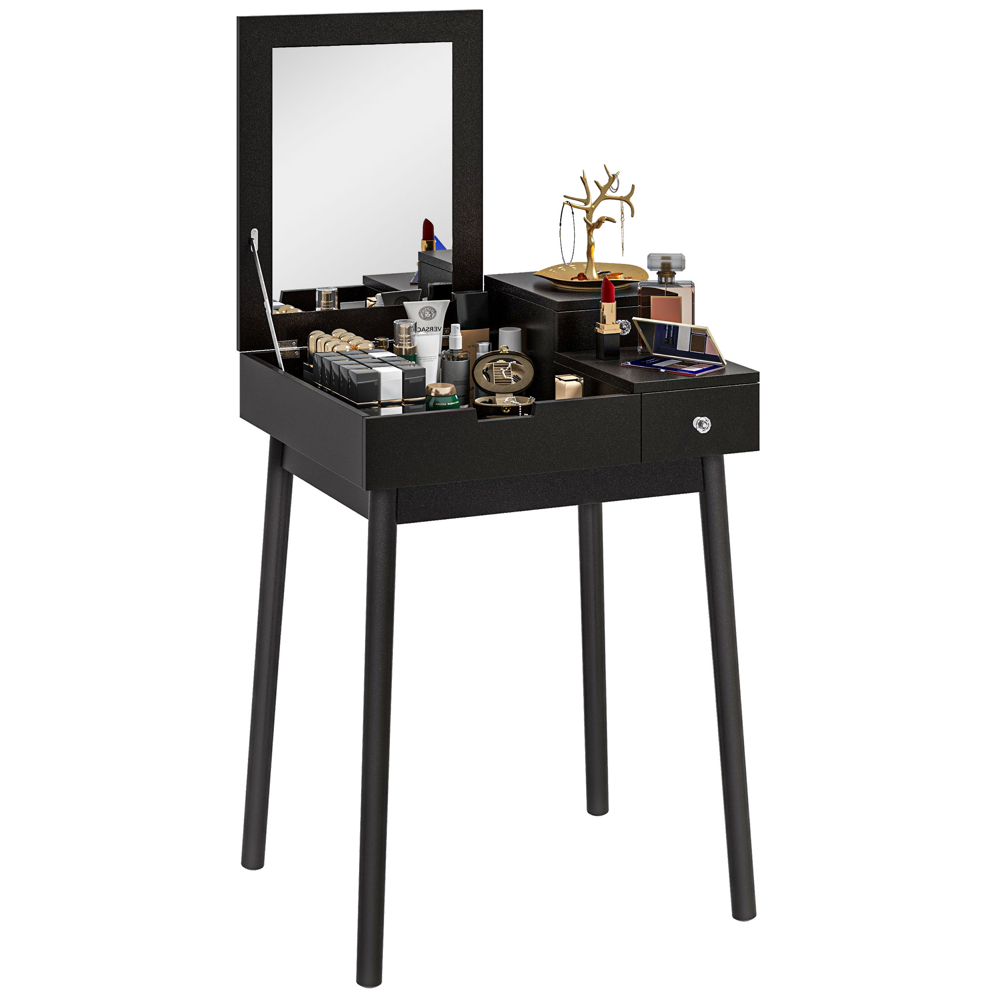 HERON Dressing Table with Flip-up Mirror, Makeup Desk with 2 Drawers, Vanity Table Writing Desk for Bedroom Living Room, Black - Life Essentials