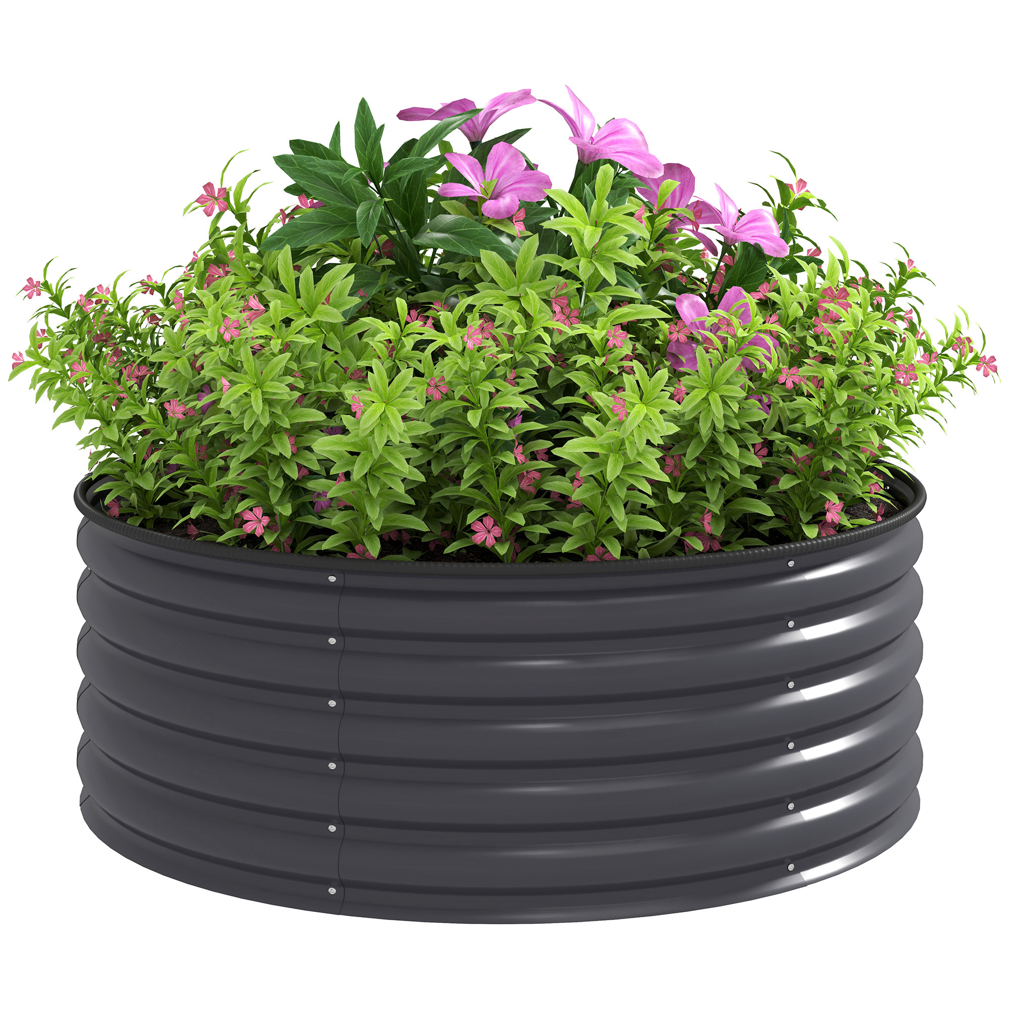 SUNVISTA Galvanised Raised Garden Bed with Safety Edging, Outdoor Raised Planter Box with Gloves, 120 x 120 x 43cm, Dark Grey - Life Essentials