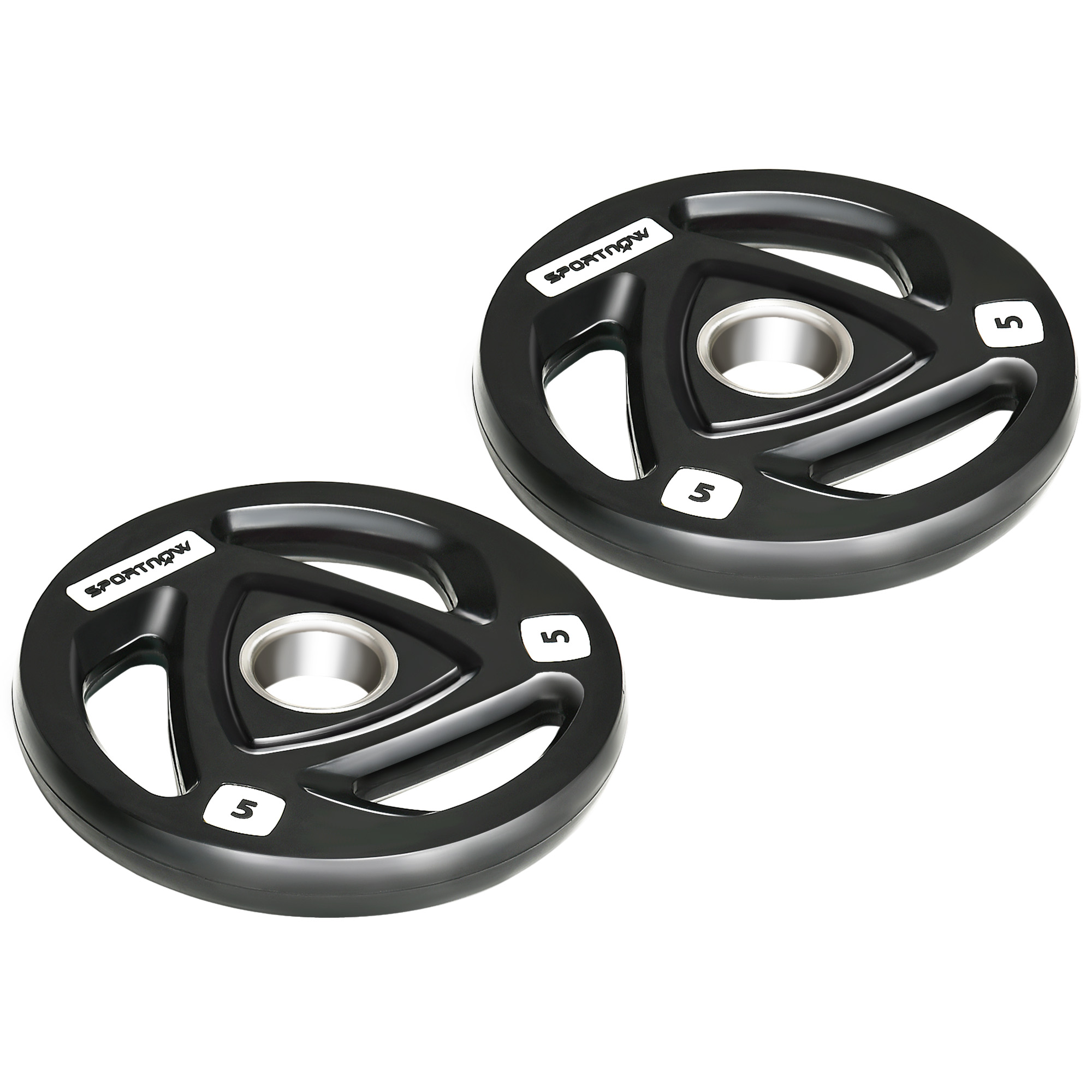 SPORTNOW 2 x 5kg Olympic Weight Plates, Tri-Grip Rubber Coated Barbell Weights Set w/ 5cm Holes, for Home, Gym, Lifting and Strength Training - Life 