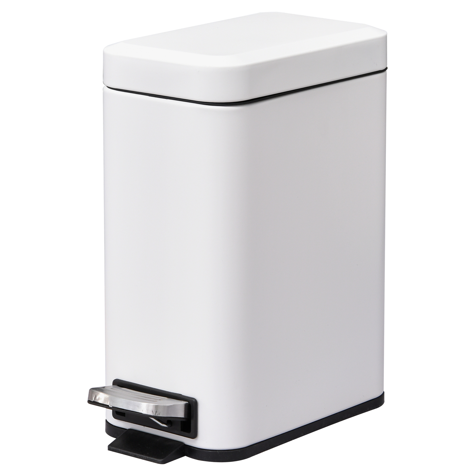 5L Rectangular Compact Bin Steel Body Removable Bucket Quiet-Close Lid w/ Pedal Lid Rubbish Trash Can Garbage Tidy Clean White - Life Essentials