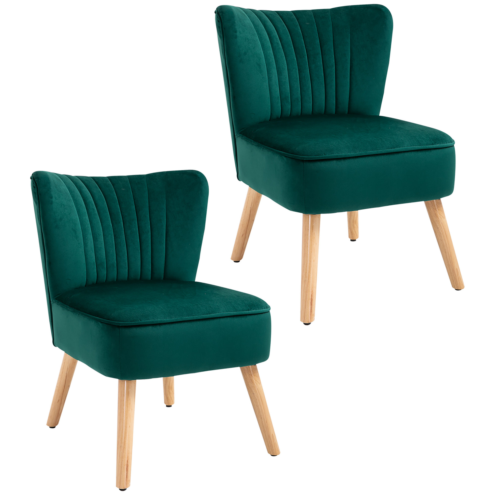 Velvet Accent Chair Occasional Tub Seat Padding Curved Back with Wood Frame Legs Home Furniture Set of 2 Green - Life Essentials