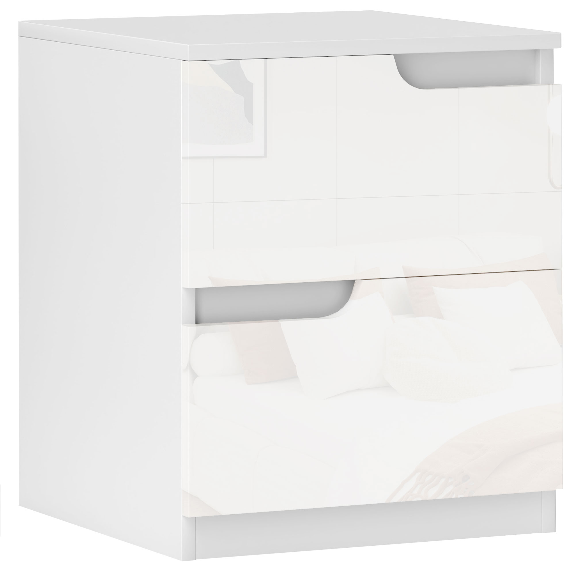 HERON High Gloss Bedside Table - White - Life Essentials
