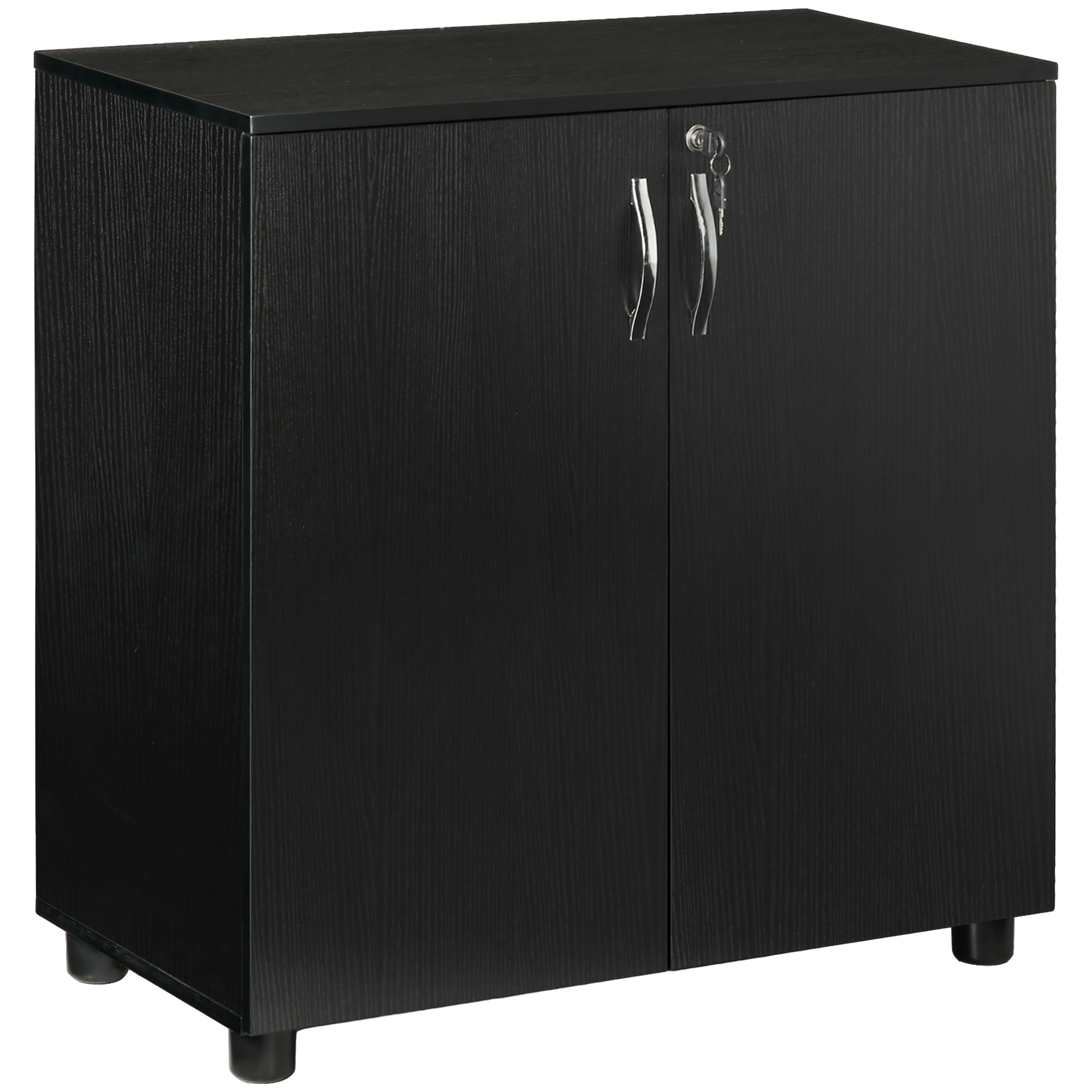 Vinsetto 2-Tier Locking Office Storage Cabinet File Organisation w/ Feet Melamine Coating Aluminium Handles 2 Keys Stylish Black - Life Essentials
