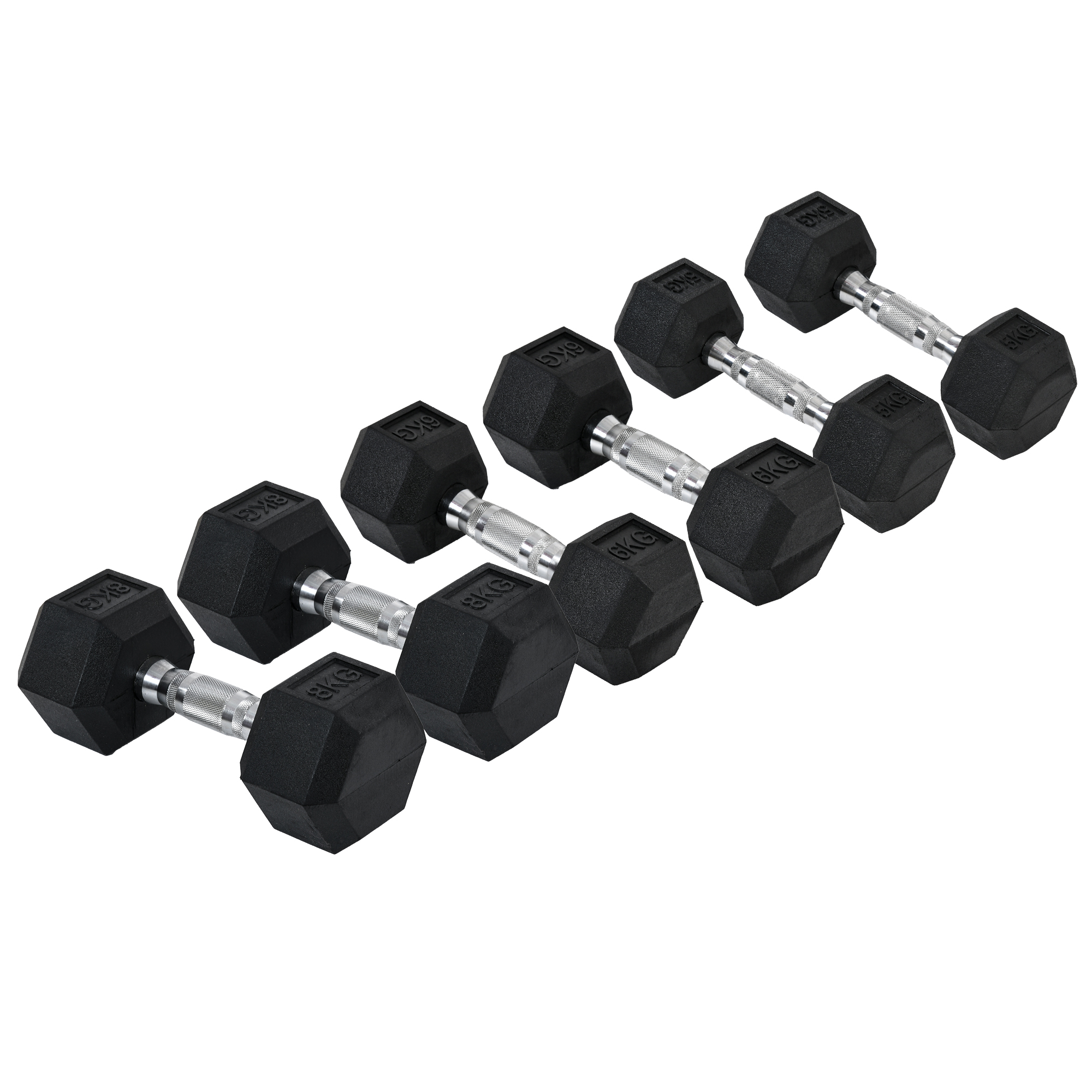 Rubber Dumbbell Set Sports Hex Weight Sets Home Gym Fitness Lift Strength Training Exercise 2 x 5kg, 2 x 6kg, 2 x 8kg - Life Essentials
