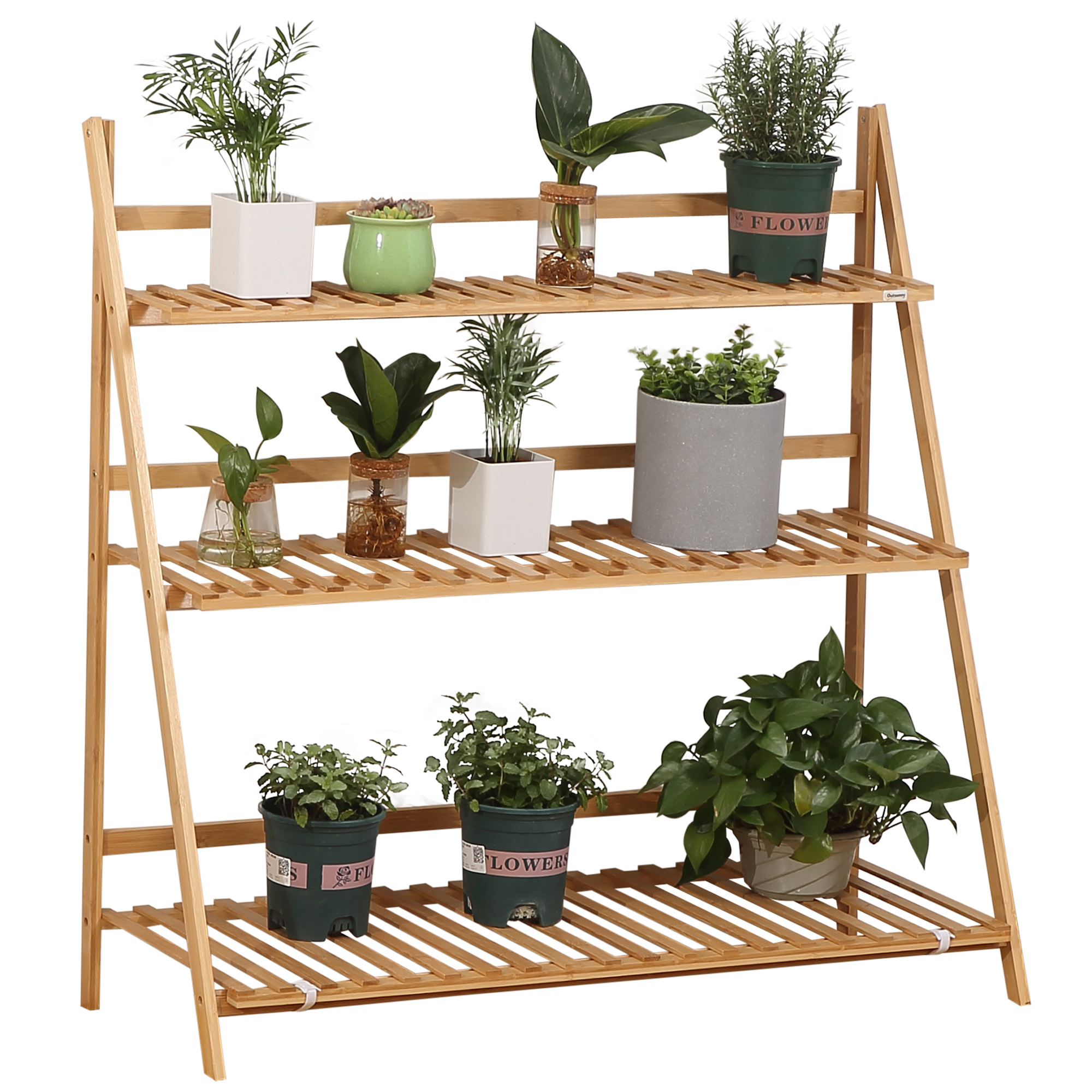 3-Tier Plant Stand, Plant Shelf Rack, Folding Bamboo Display Stand, 98x37x96.5cm, Natural - Life Essentials