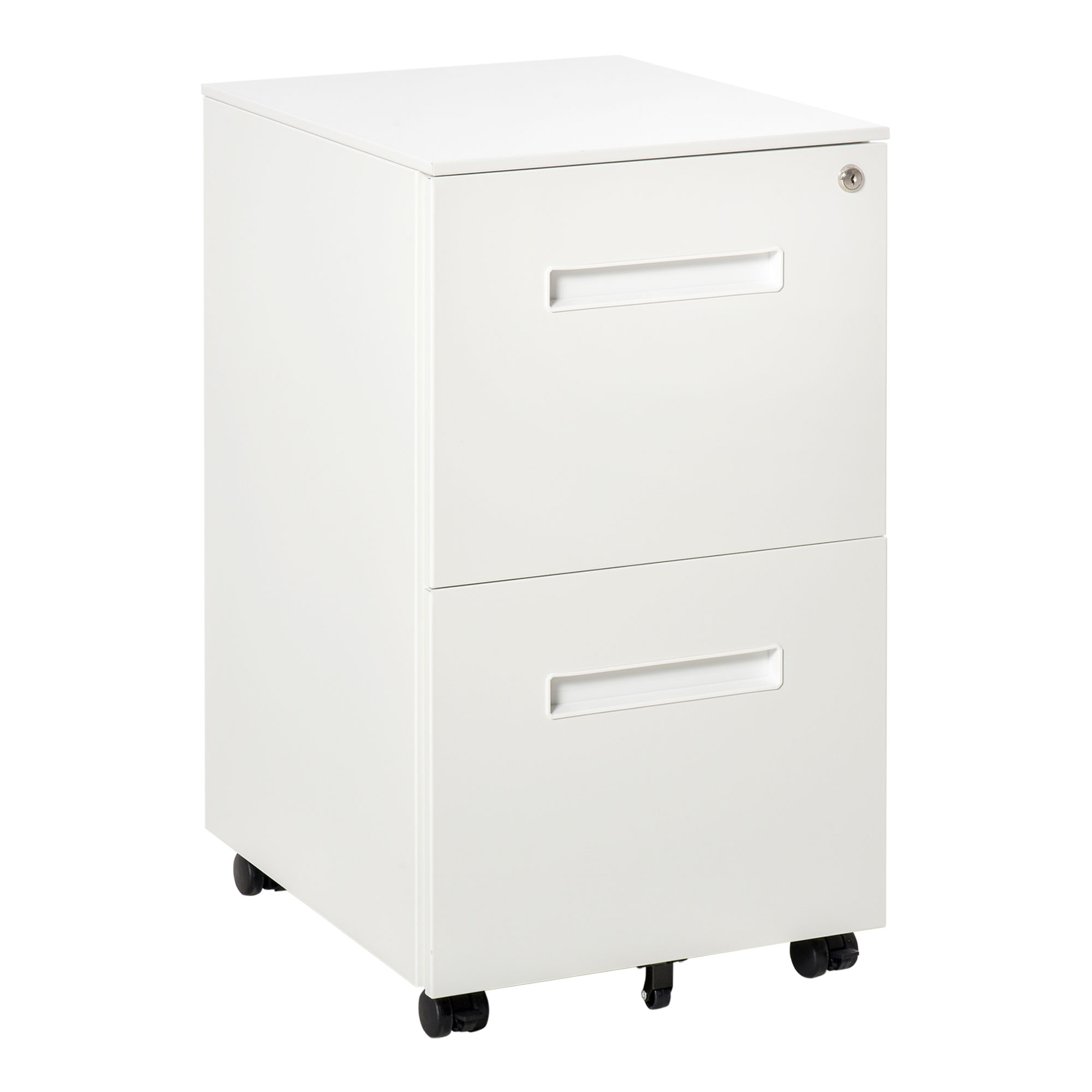 Mobile File Cabinet Vertical Home Office Organizer Filing Furniture with Adjustable Partition for A4 Letter Size, Lockable White - Life Essentials