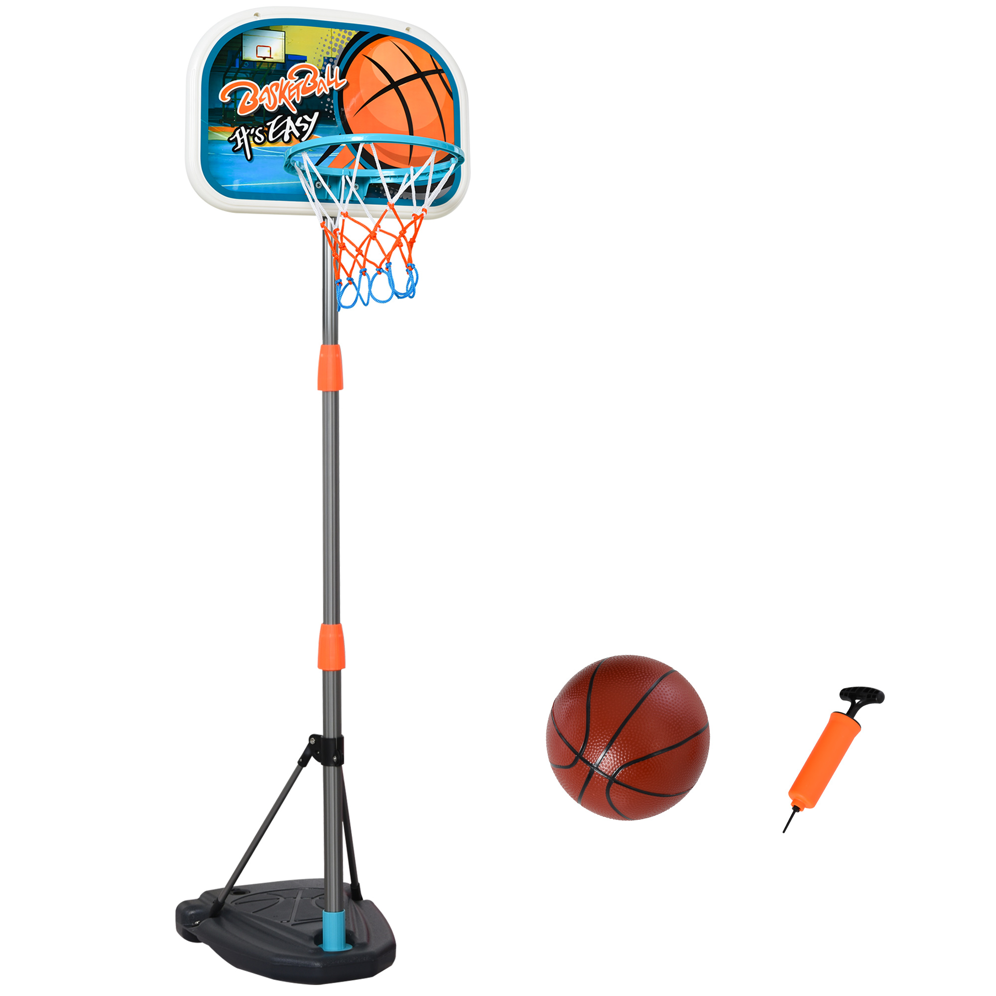 Kids Height Adjustable Aluminium Basketball Hoop Stand w/ Ball - Life Essentials