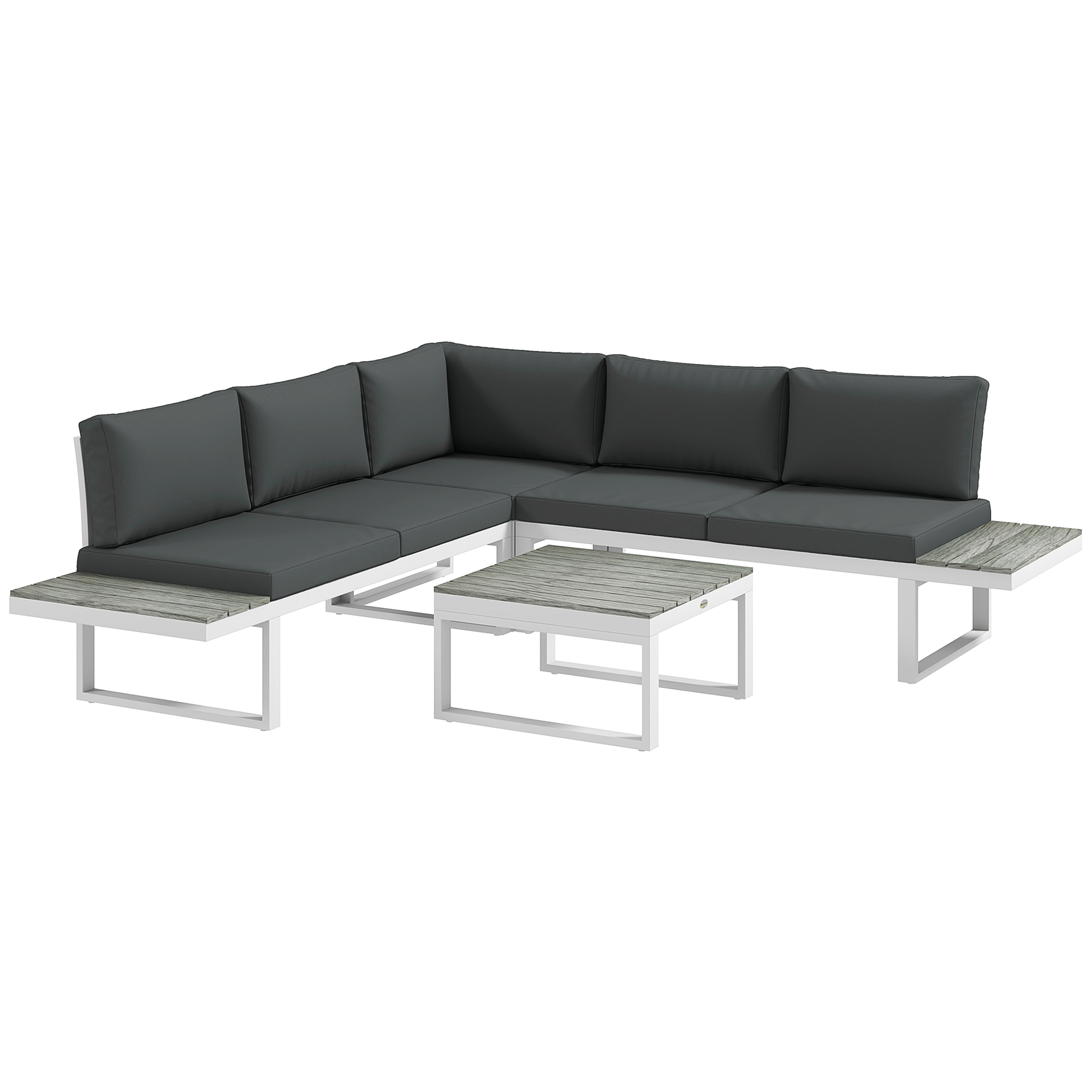 4 Pcs Patio Garden Set w/ 5-Level Recline Corner Sofa, Garden Lounge Sectional Conversation Sofa Set w/ Cushions, Coffee Table, White - Life 