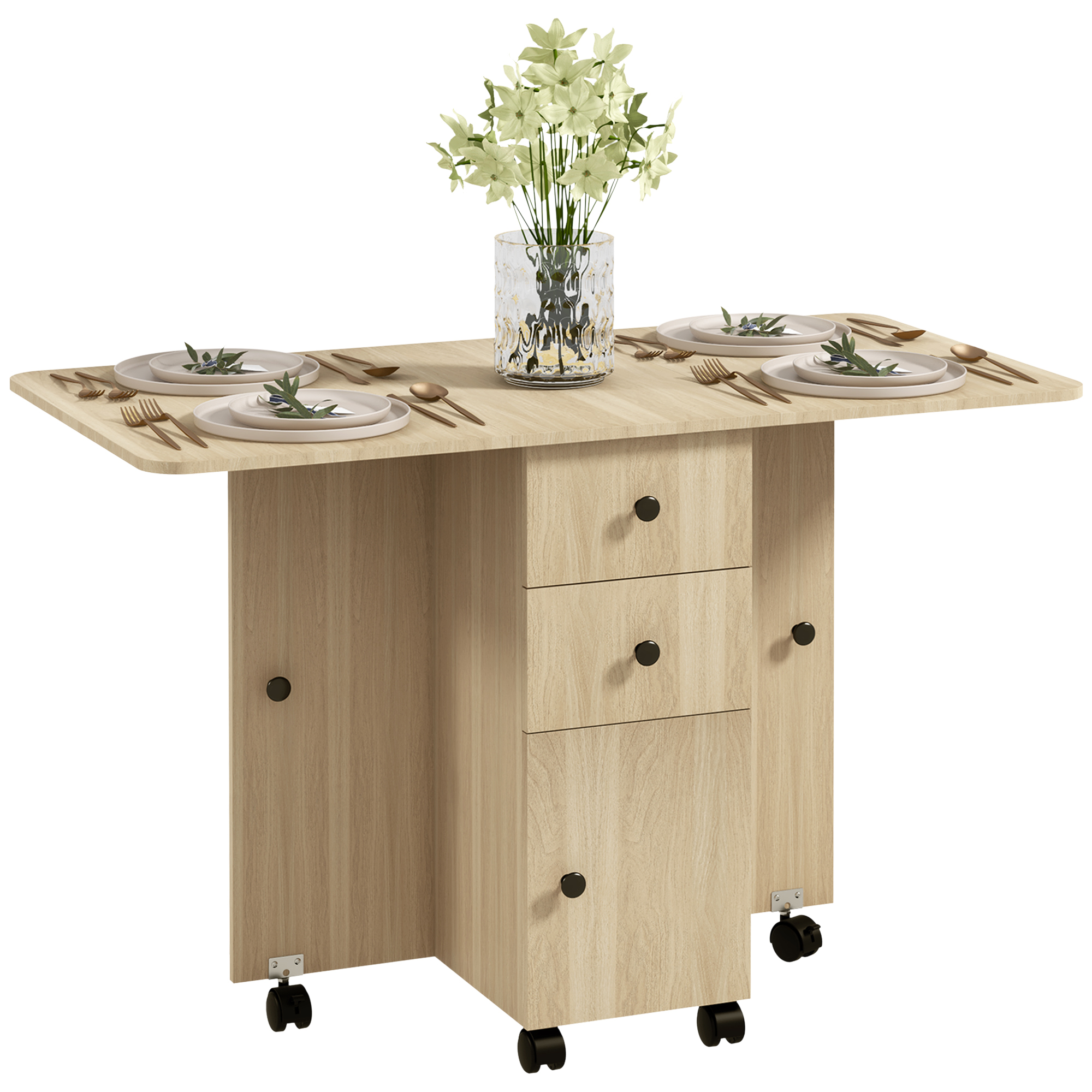 HERON Six-Person Drop Leaf Dining Table, with Storage - Wood-Effect - Life Essentials