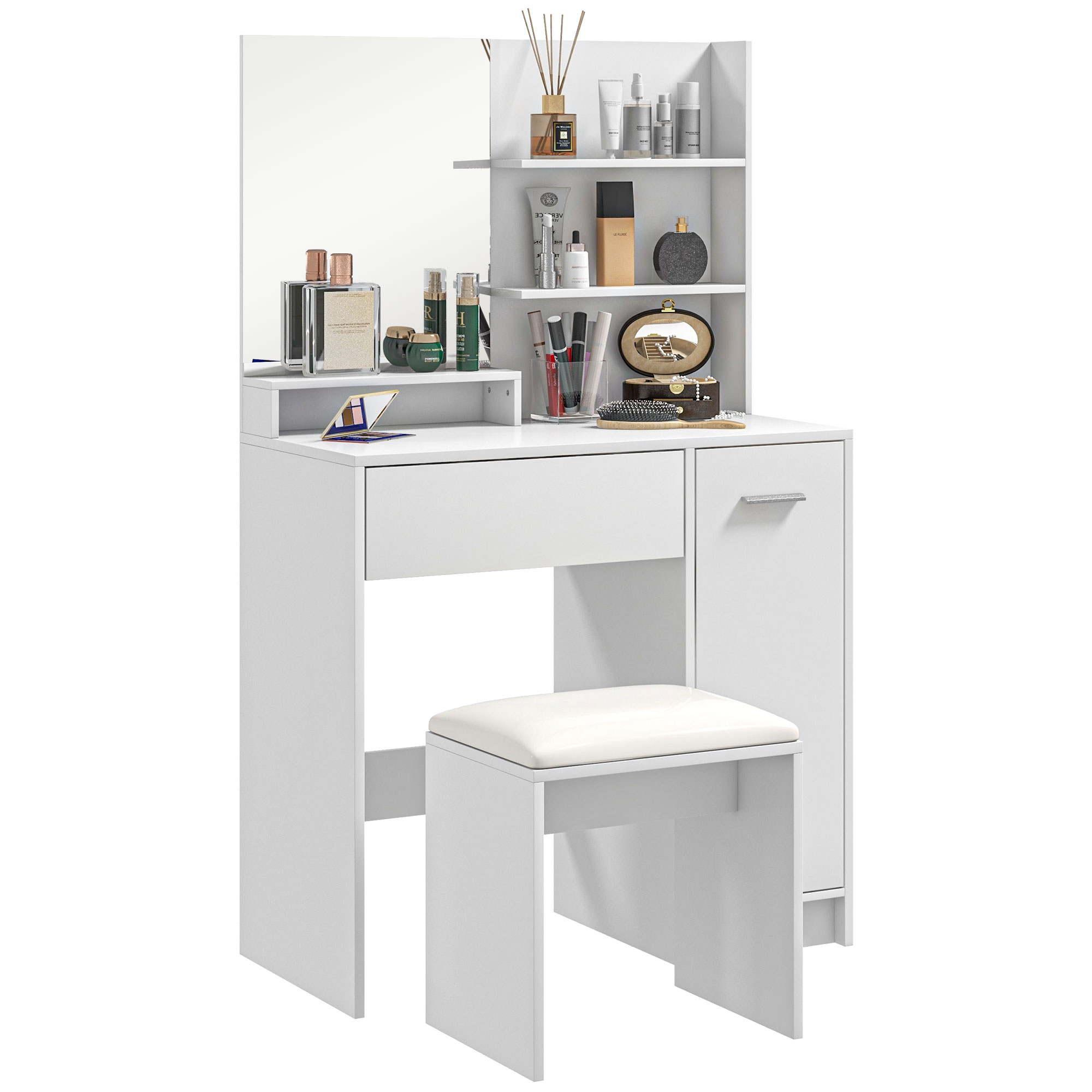 Scott Dressing Table with Mirror and Stool - Modern Makeup Desk White - Life Essentials