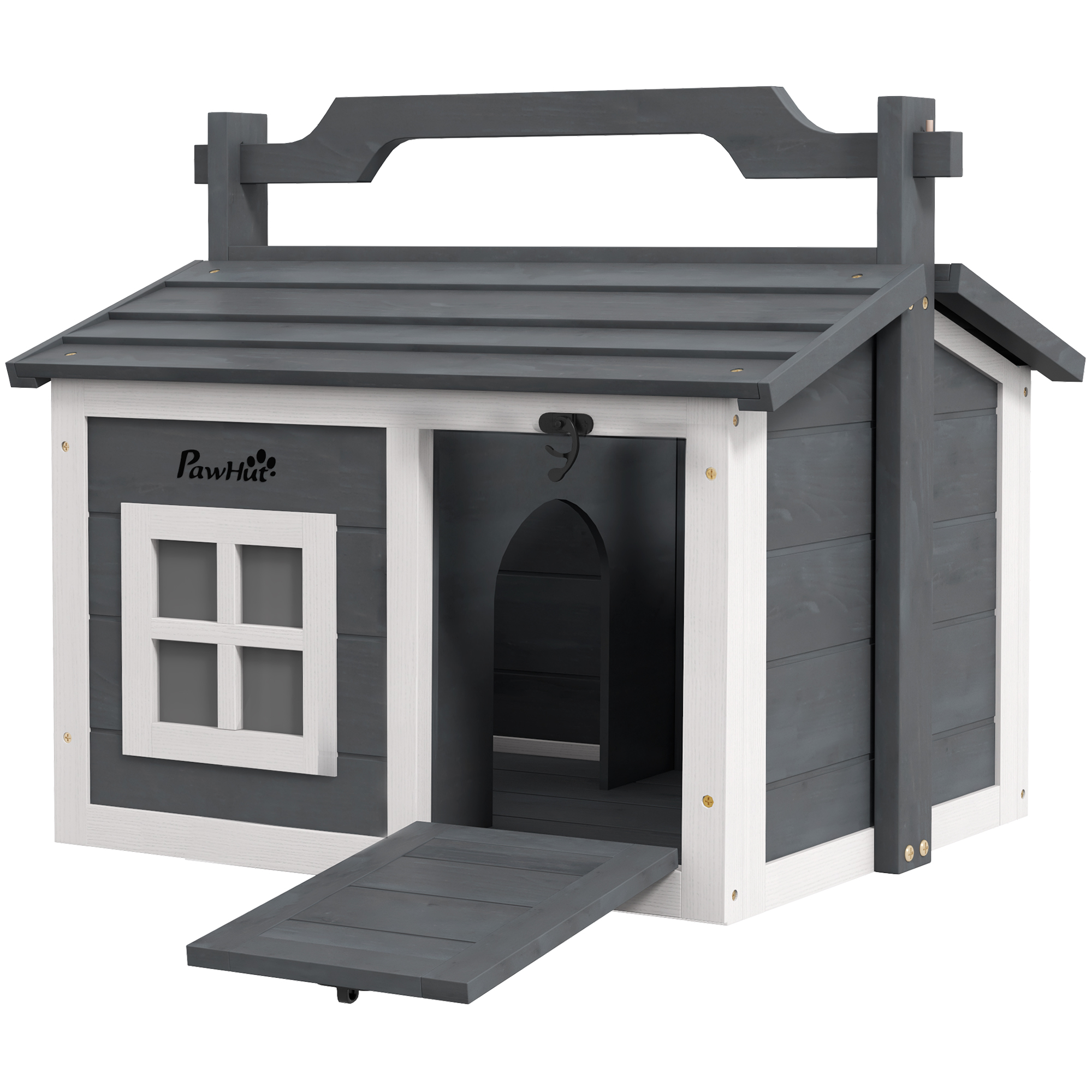 Indoor Rabbit Hutch, Portable Small Animal House Outdoor with Top Handle, Openable Roof - Grey - Life Essentials