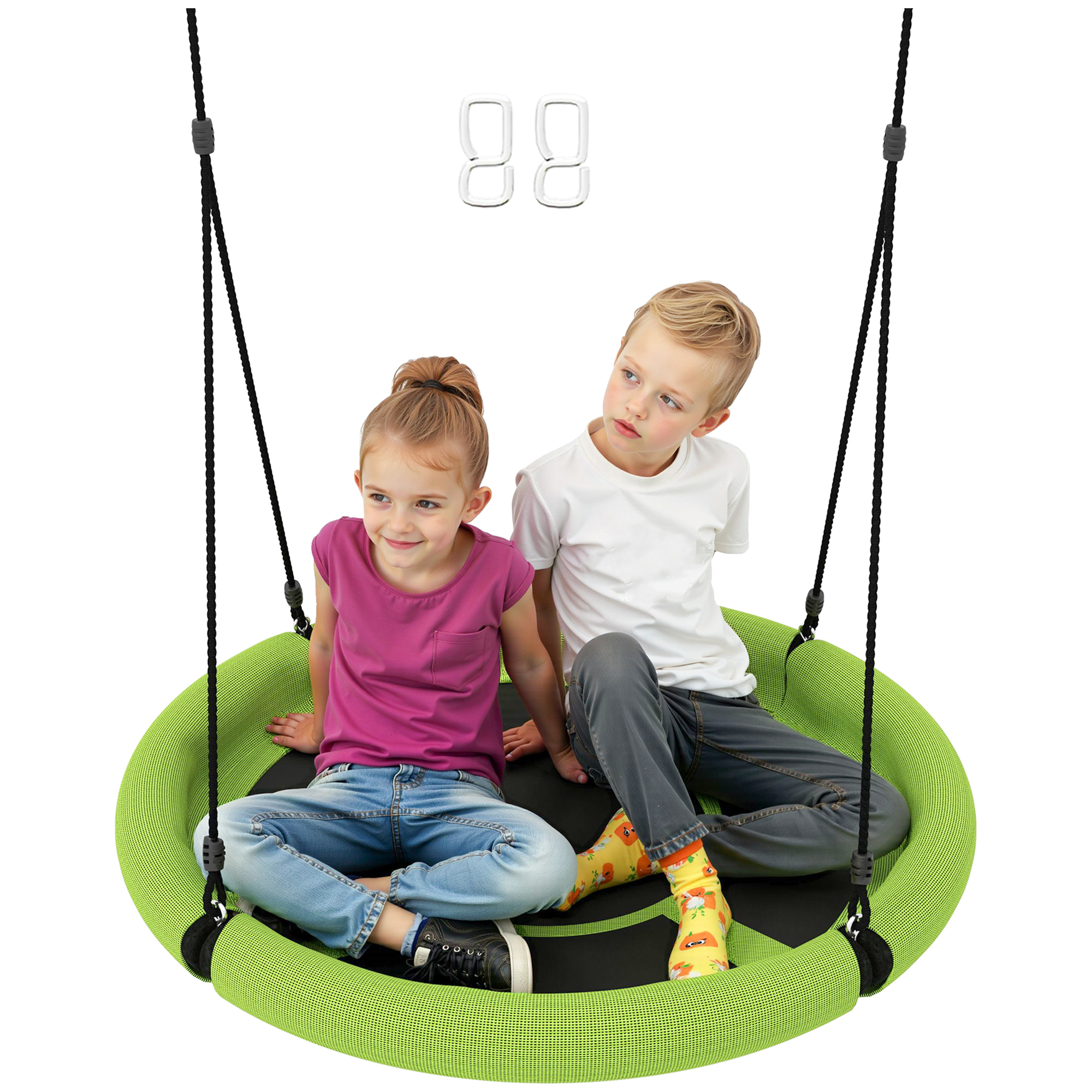 AIVAGO 100cm Diameter Nest Swing Seat for Kids with Height Adjustable Hanging Ropes for Outdoor, Playground, Garden, Green - Life Essentials