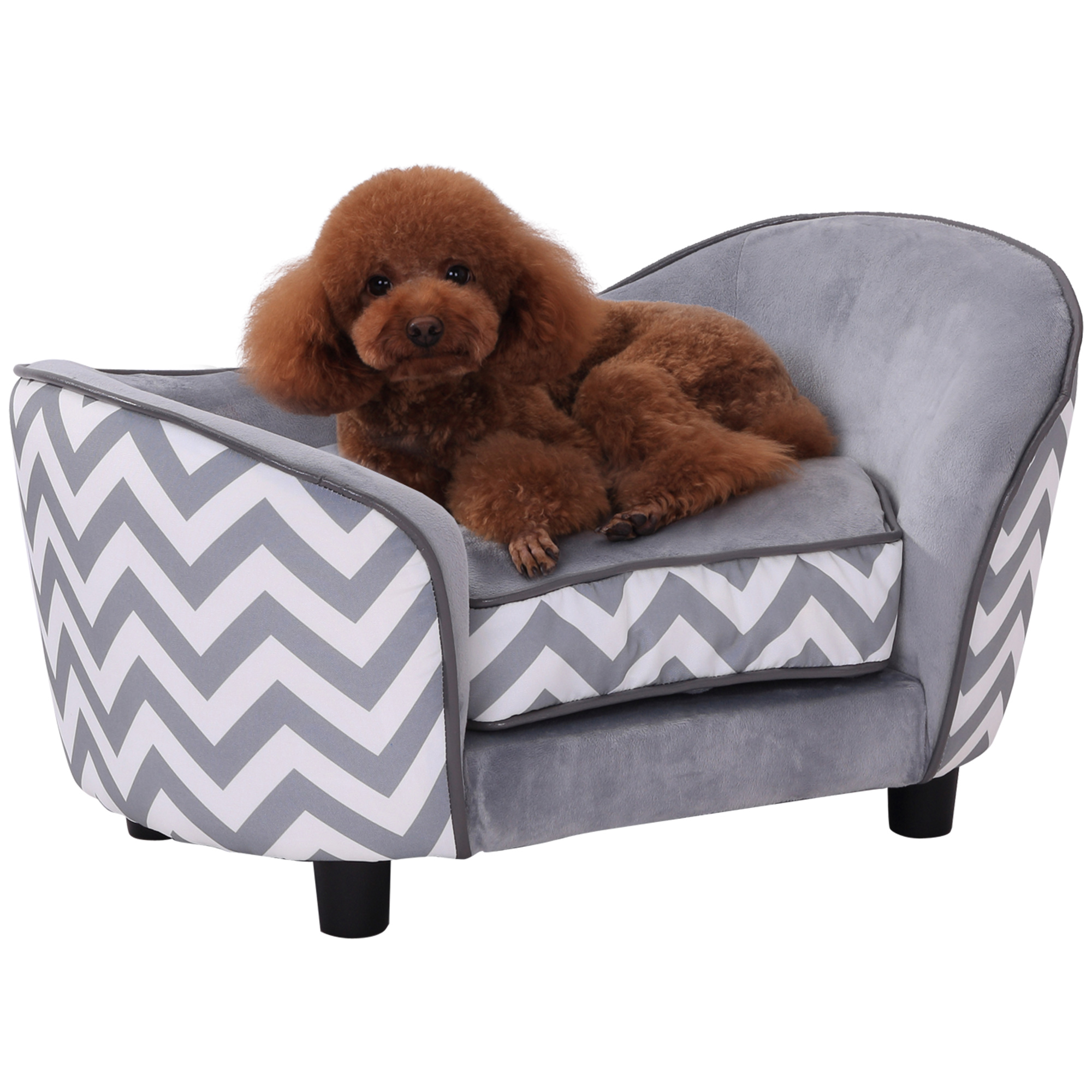 Dog Sofa Pet Couch for XS Dogs w/ Removable Sponge Padded Cushion - Grey - Life Essentials