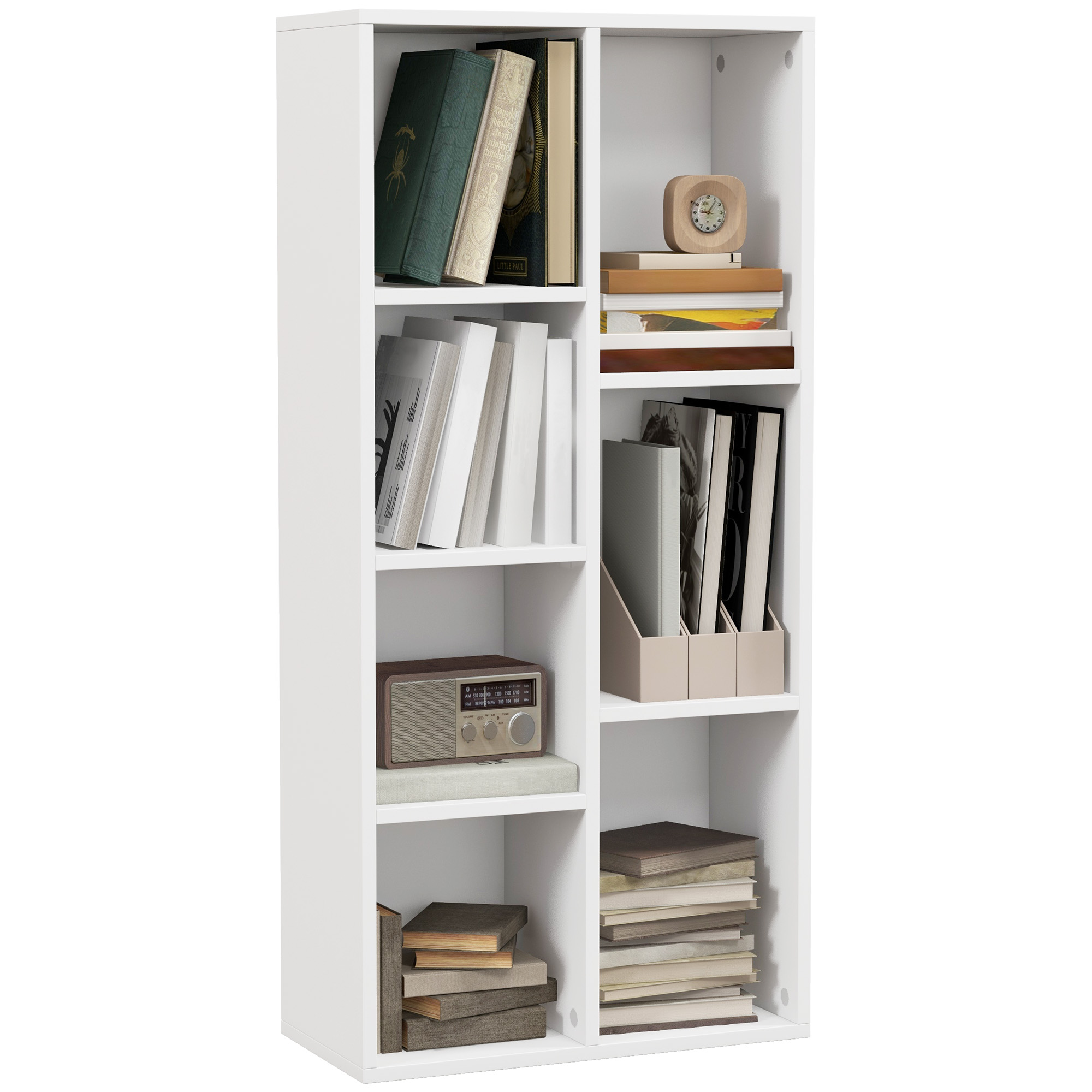 Scott Seven-Cube Bookcase - White Wood Effect - Life Essentials