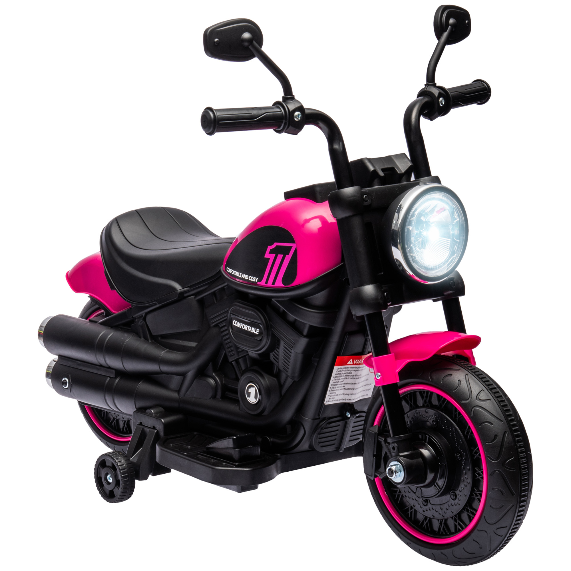 6v Electric Motorbike with Training Wheels, One-Button Start - Pink - Life Essentials