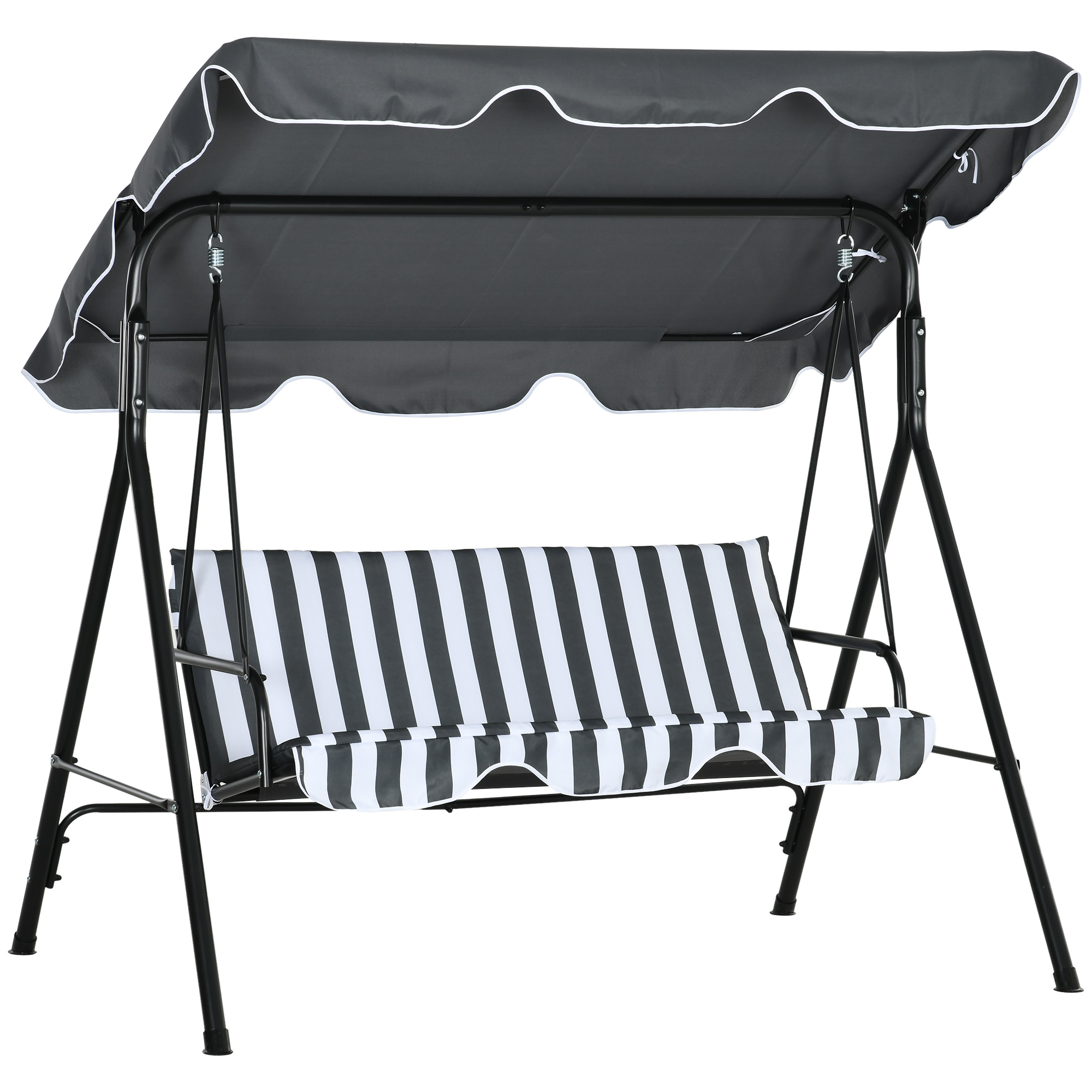 3-Seat Swing Chair Garden Swing Seat with Adjustable Canopy for Patio, Grey and White - Life Essentials