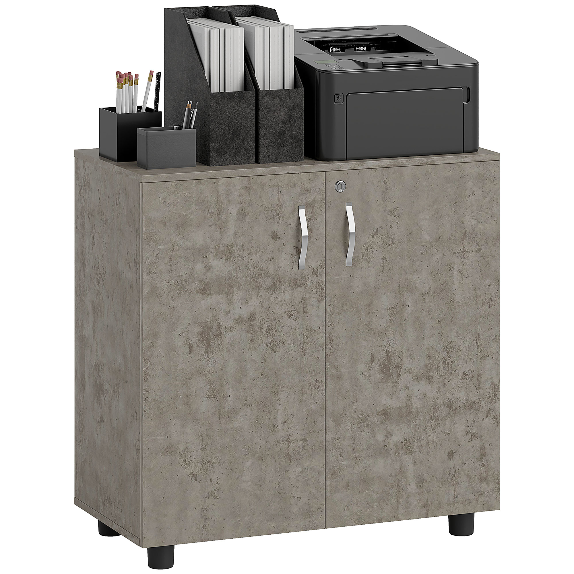 VONSETTA Two-Tier Locking Office Storage Cabinet - Grey - Life Essentials