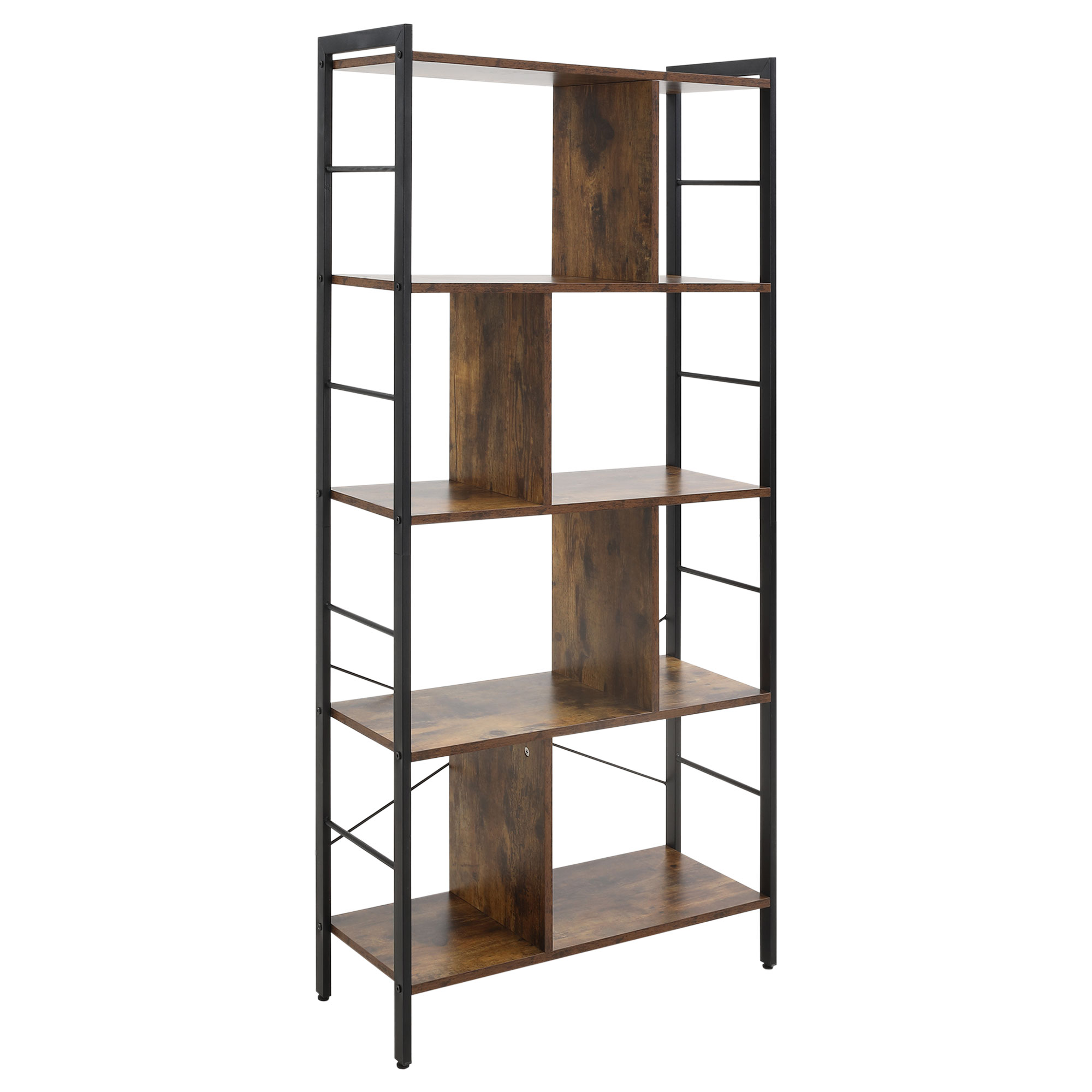 Industrial Storage Shelf Bookcase Closet Floor Standing Display Rack with 5 Tiers, Metal Frame for Living Room & Study, Rustic Brown - Life Essentials