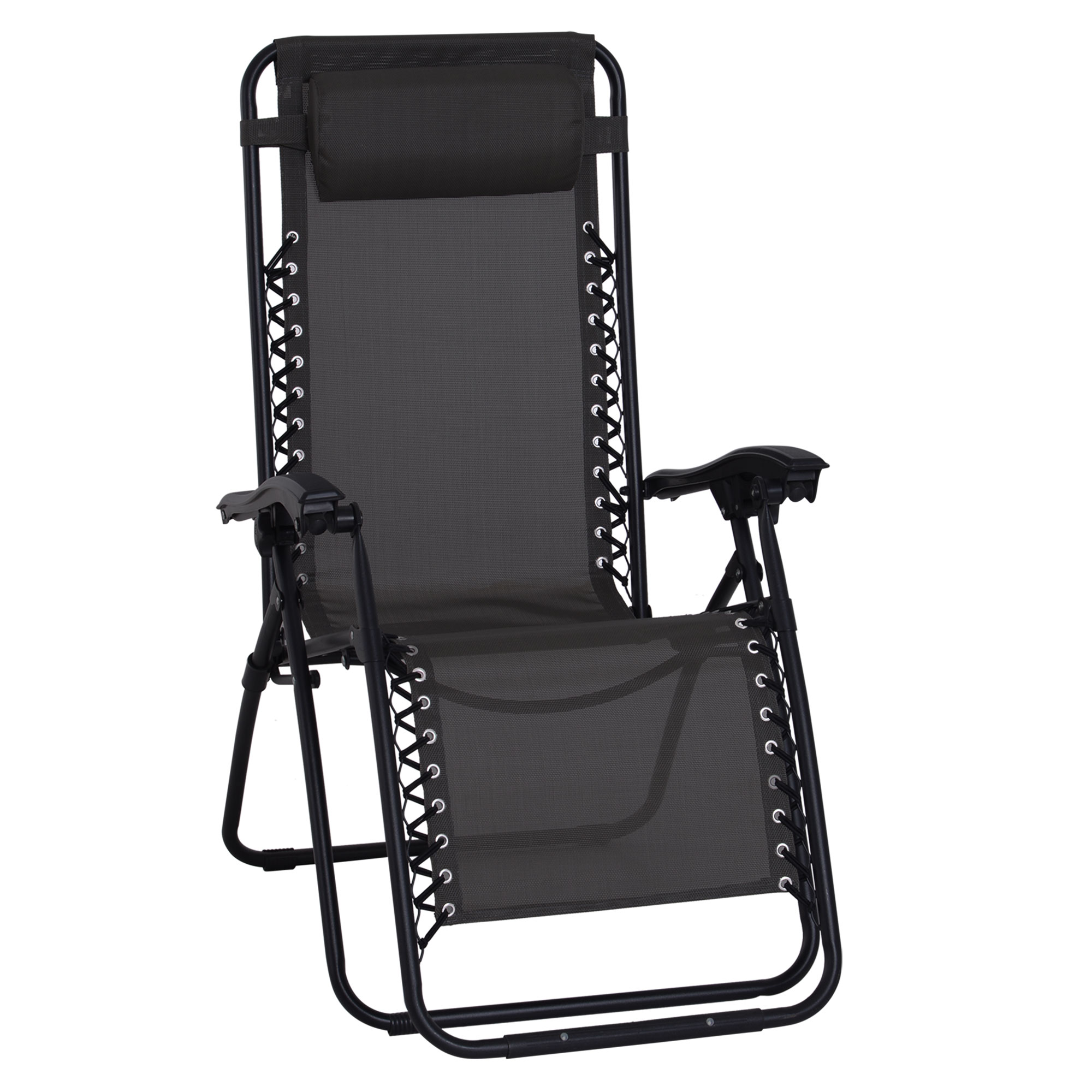 Zero Gravity Chair Metal Frame Armchair Outdoor Folding & Reclining Sun Lounger with Head Pillow for Patio Decking Gardens Camping, Black - Life 