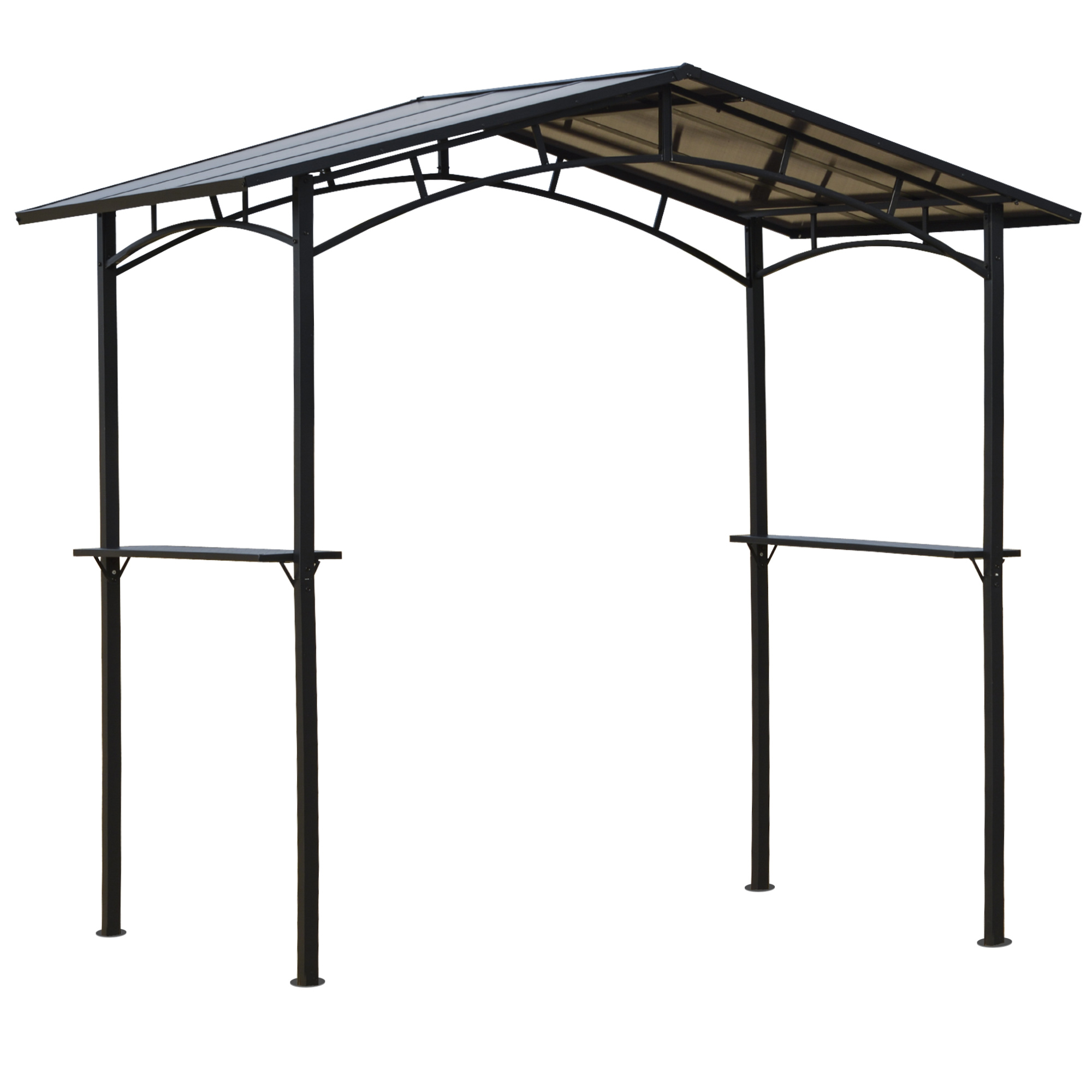 8ft x 5ft Outdoor BBQ Protective Gazebo Tent Aluminium Steel Frame w/ 2 Shelves Hardtop Roof Canopy Ground Stakes Safe Cooking - Life Essentials