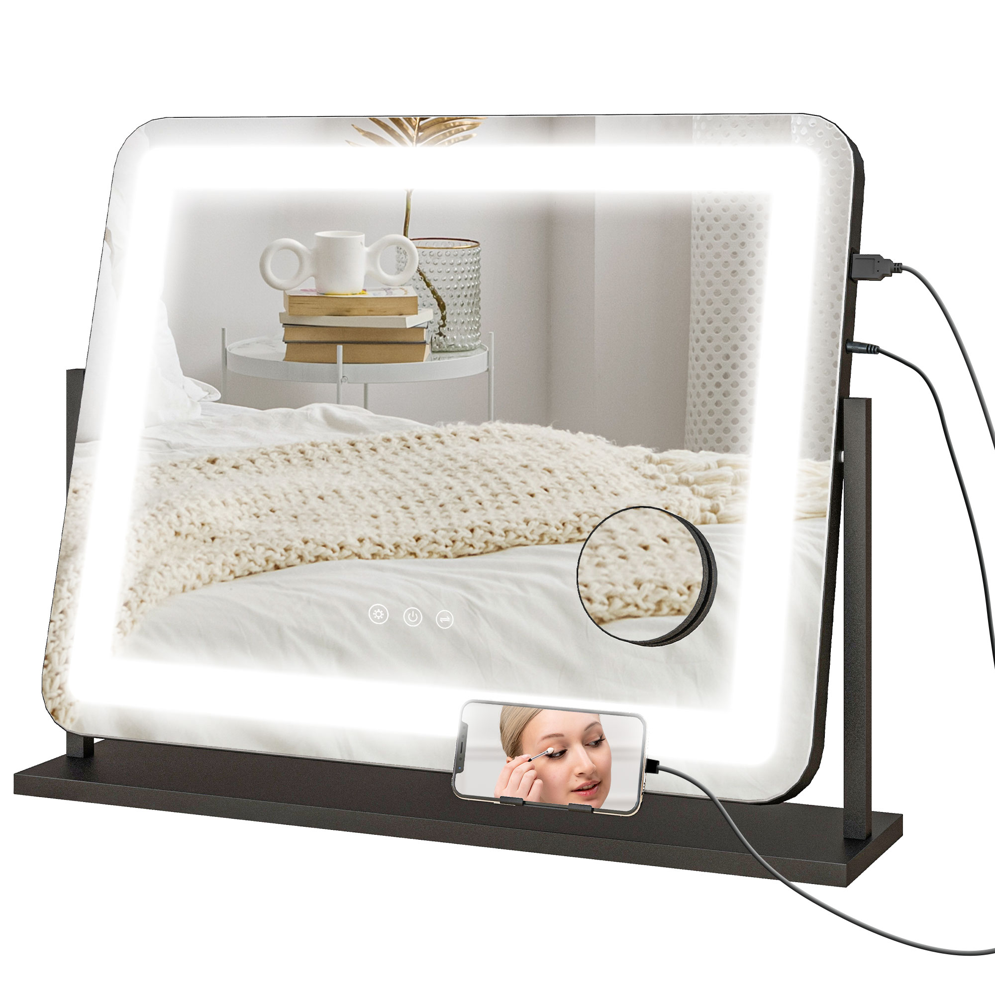 Scott LED Light Tabletop Makeup Mirror with Adjustable Settings - Black - Life Essentials