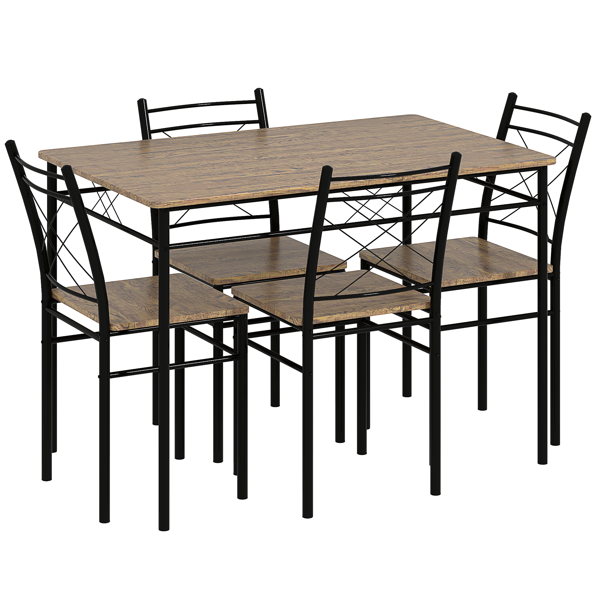HERON Modern Dining Table Set for 4, Space-Saving 5 Pieces Kitchen Table Set with Rectangle Table and Steel Frame, Oak - Life Essentials