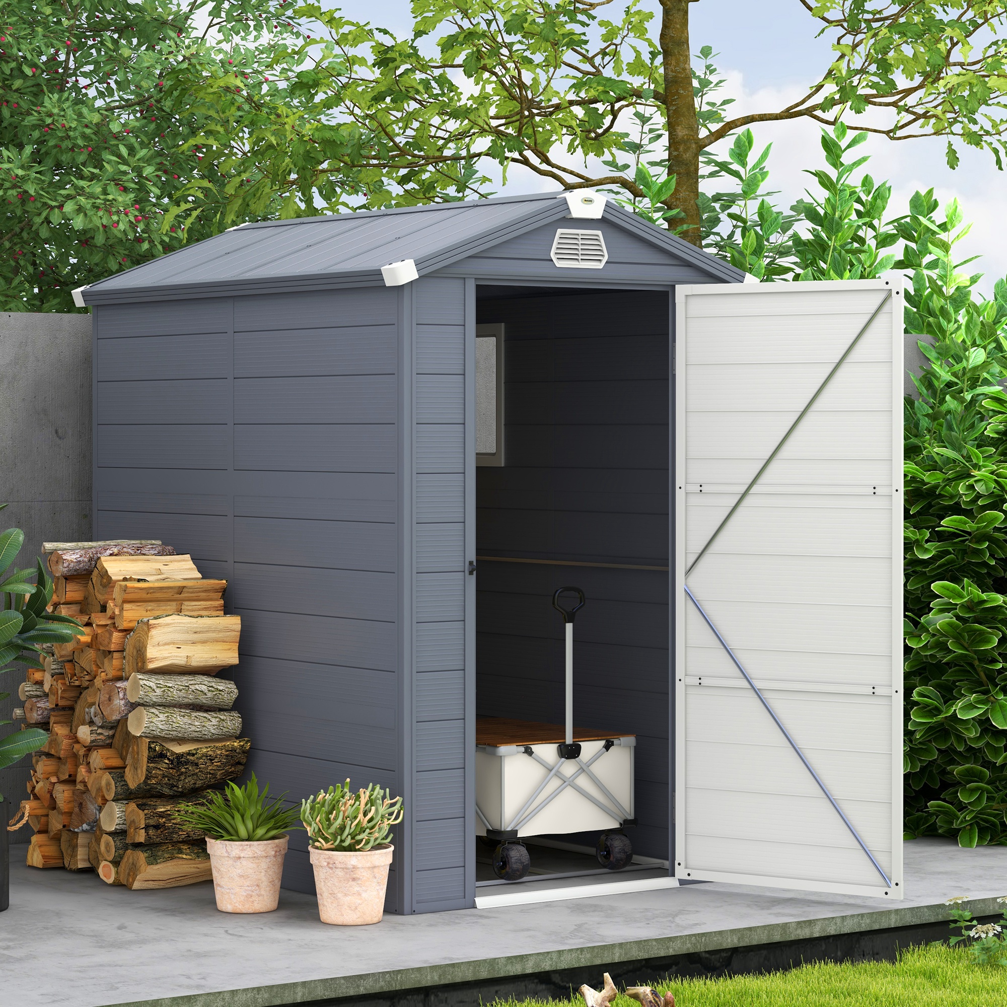 Jones 4 x 6ft Garden Shed with Foundation Kit - Grey - Life Essentials