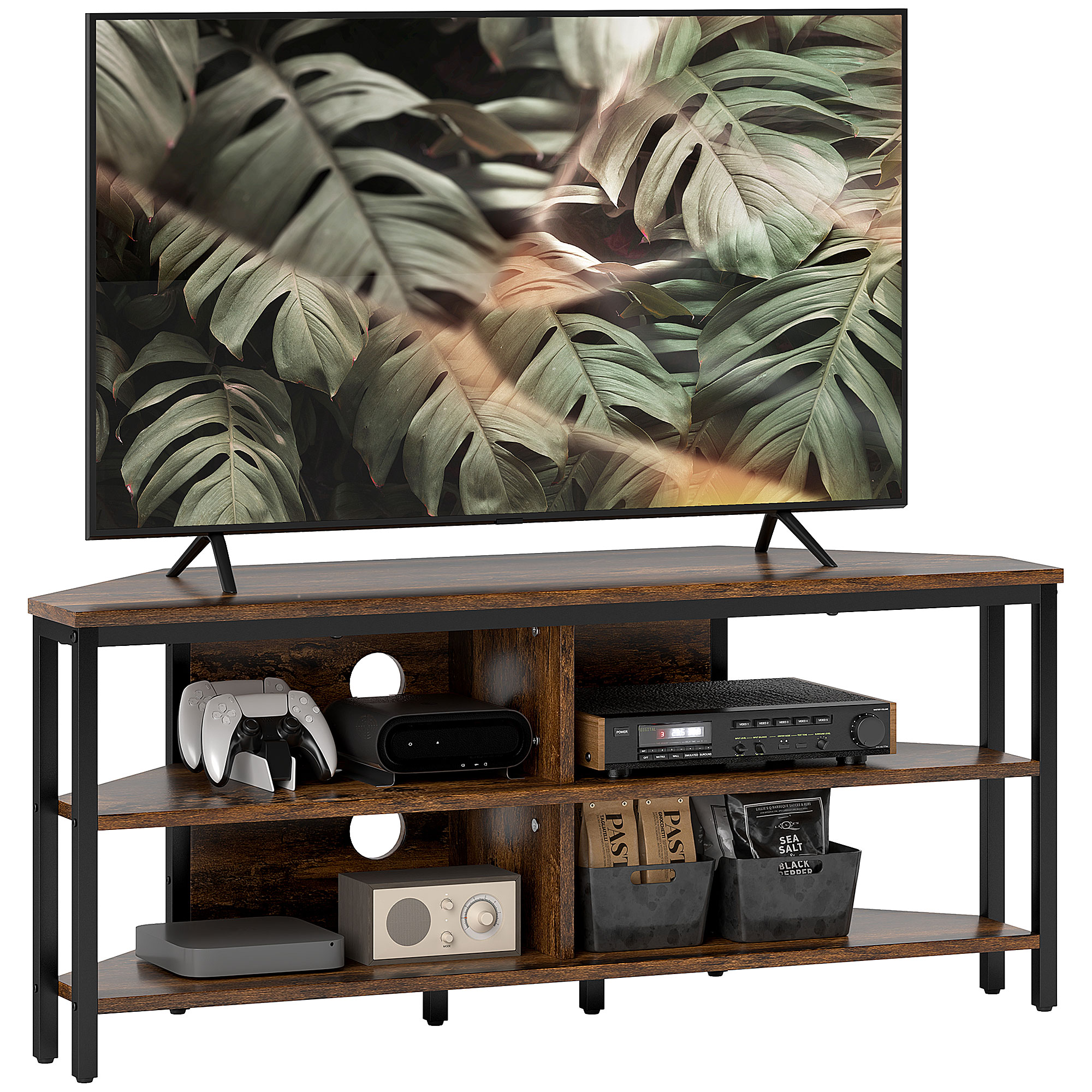 HERON Industrial-Style Corner TV Unit - Black/Brown - Life Essentials