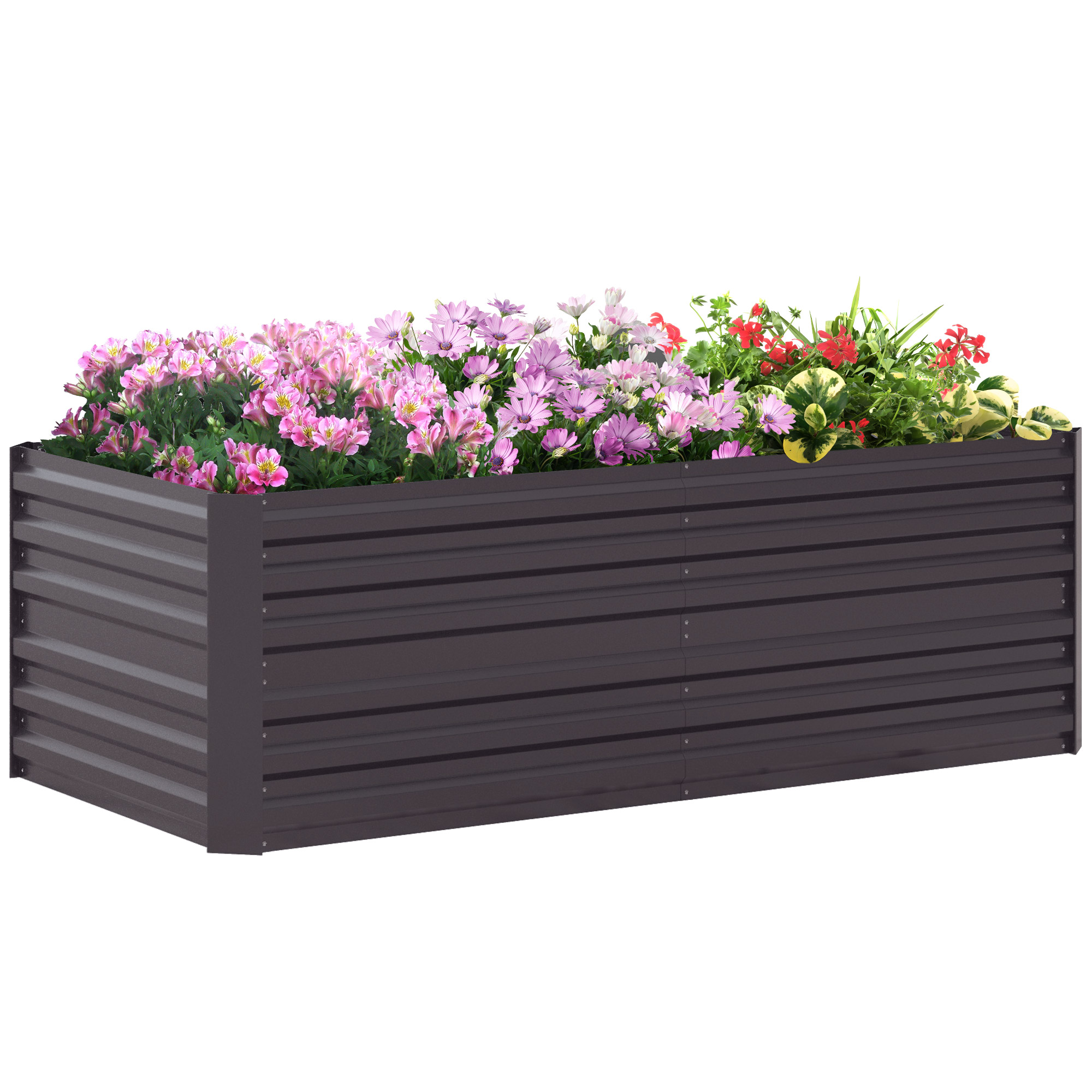 Raised Beds for Garden, Galvanised Steel Outdoor Planters with Multi-reinforced Rods, 180 x 90 x 59 cm, Dark Grey - Life Essentials