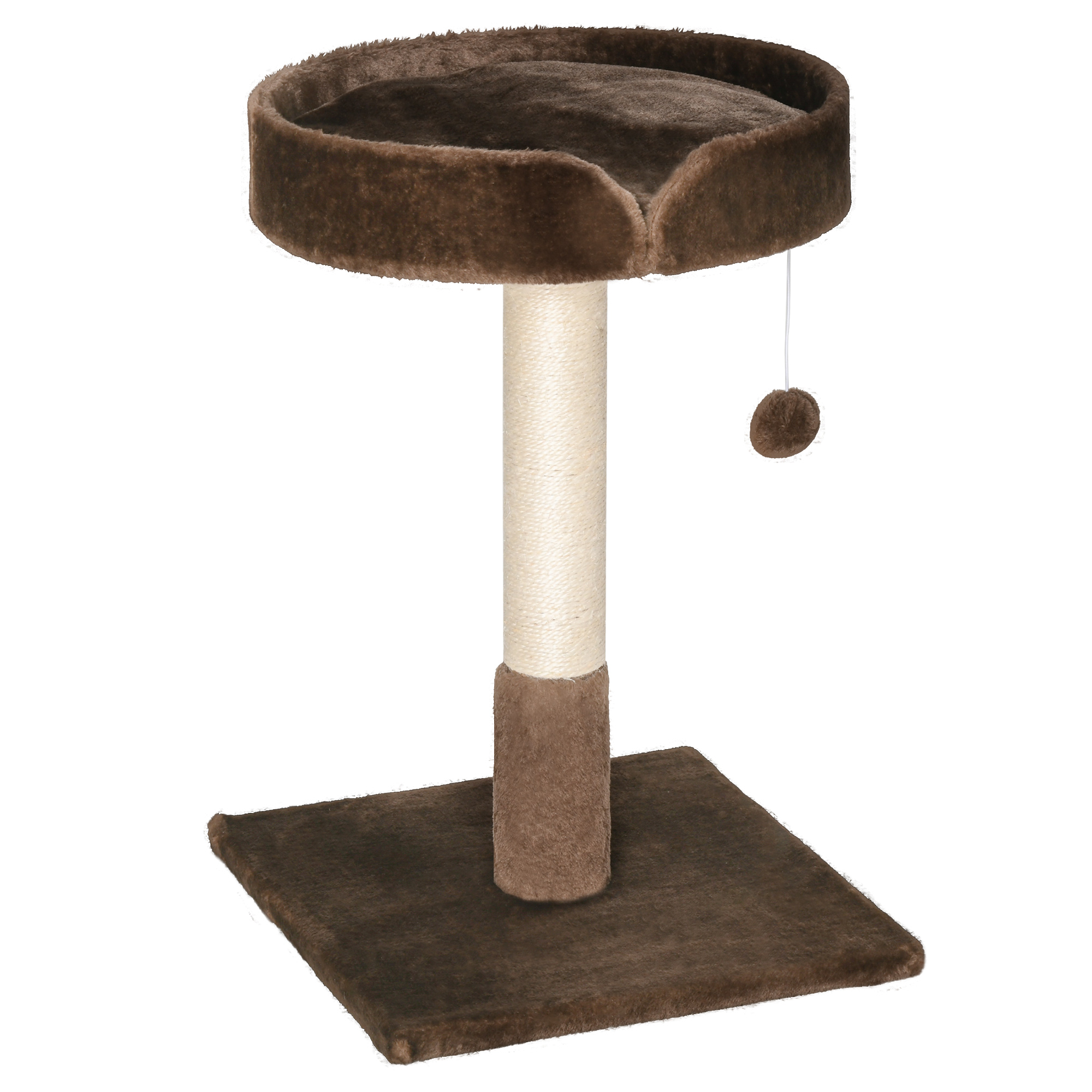 Small Cat Tree for Indoor Cats with Sisal Scratching Post Kitten Bed Cushion Ball Toy, Brown, 45x45x70 cm - Life Essentials