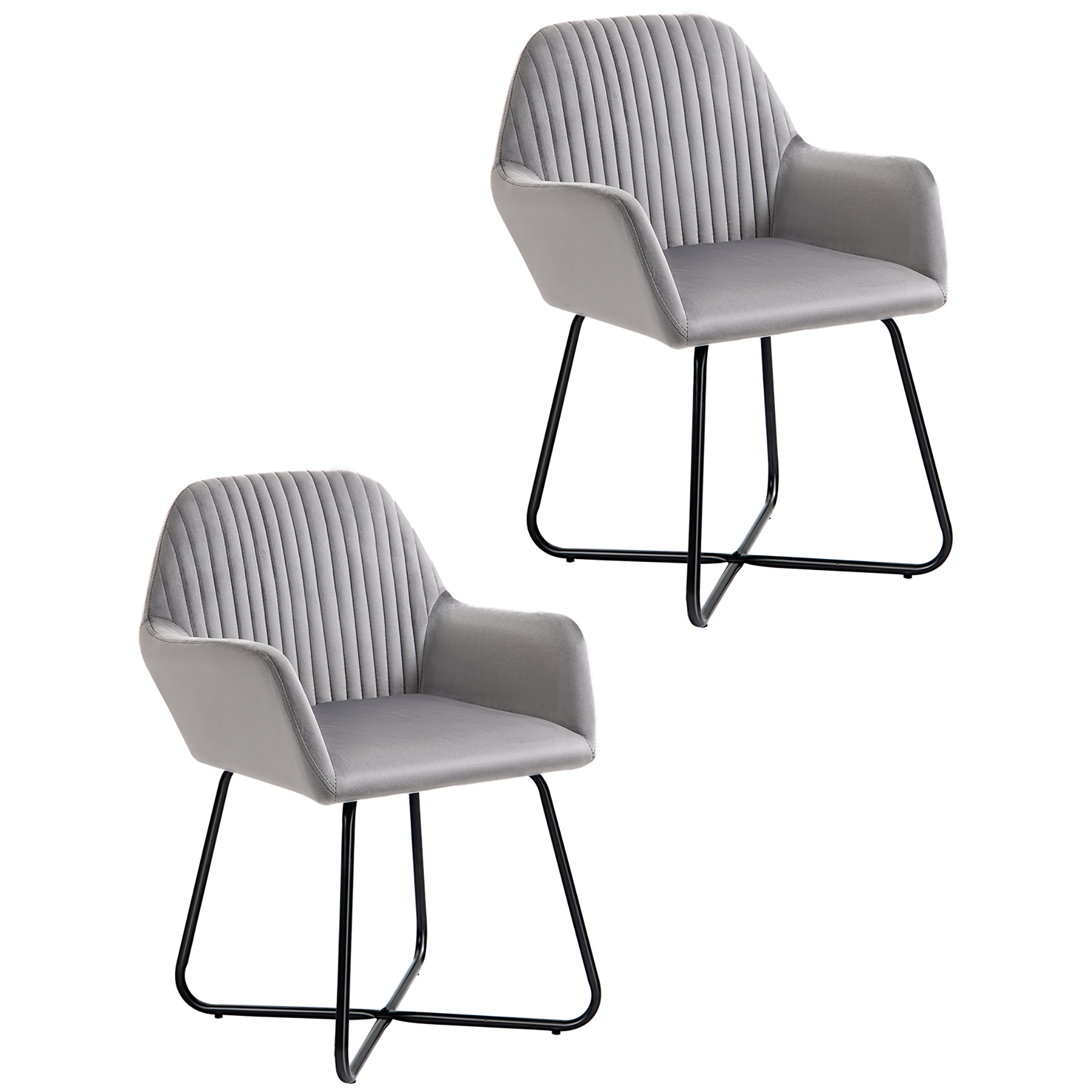 Modern Accent Chair, Velvet-Feel Fabric Upholstered Armchair with Metal Base for Living Room, Set of 2, Grey - Life Essentials
