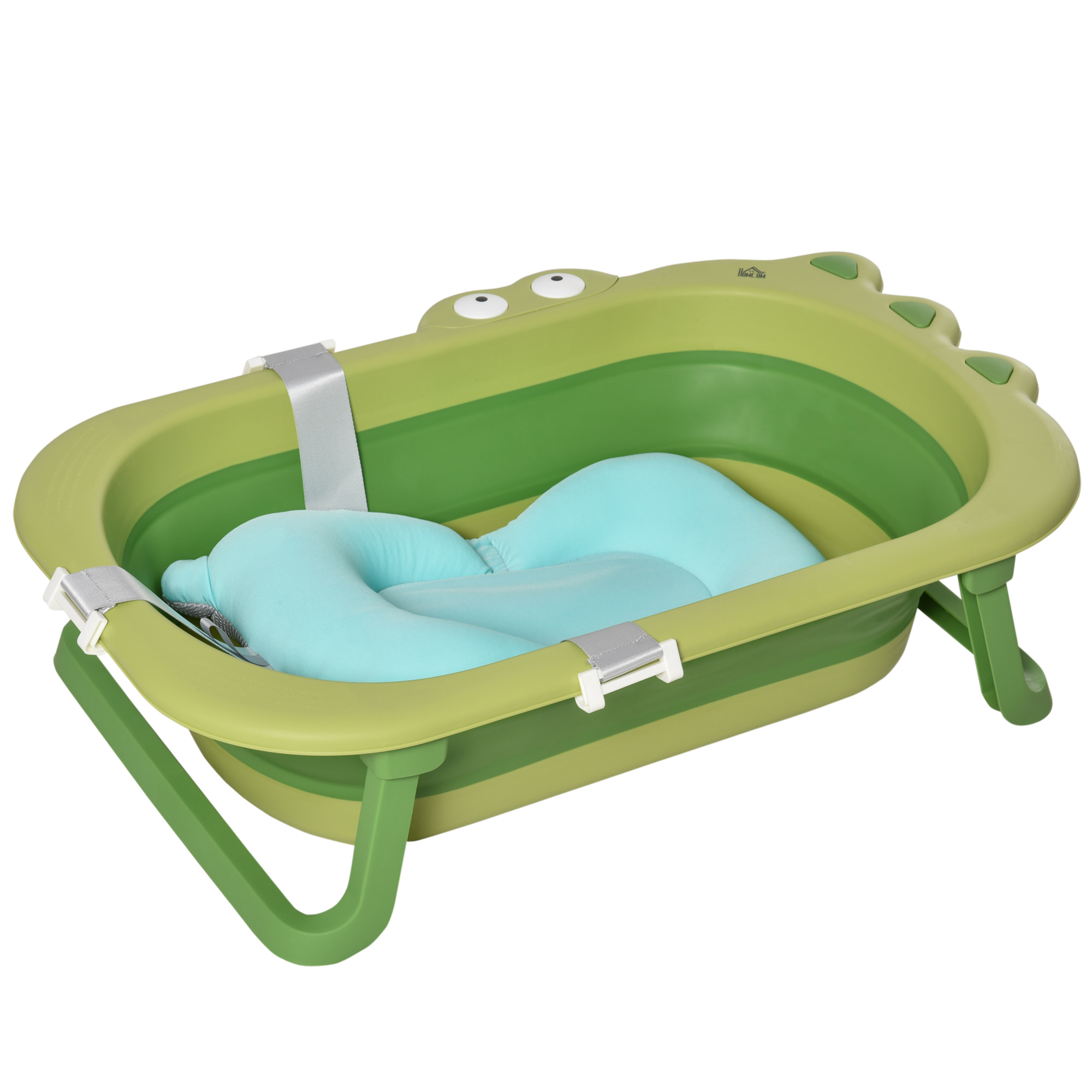 Baby Bath Tub for Toddler Kids Infant Ergonomic Foldable Secure Non-Slip Portable with Baby Cushion for 0-3 Years Green - Life Essentials