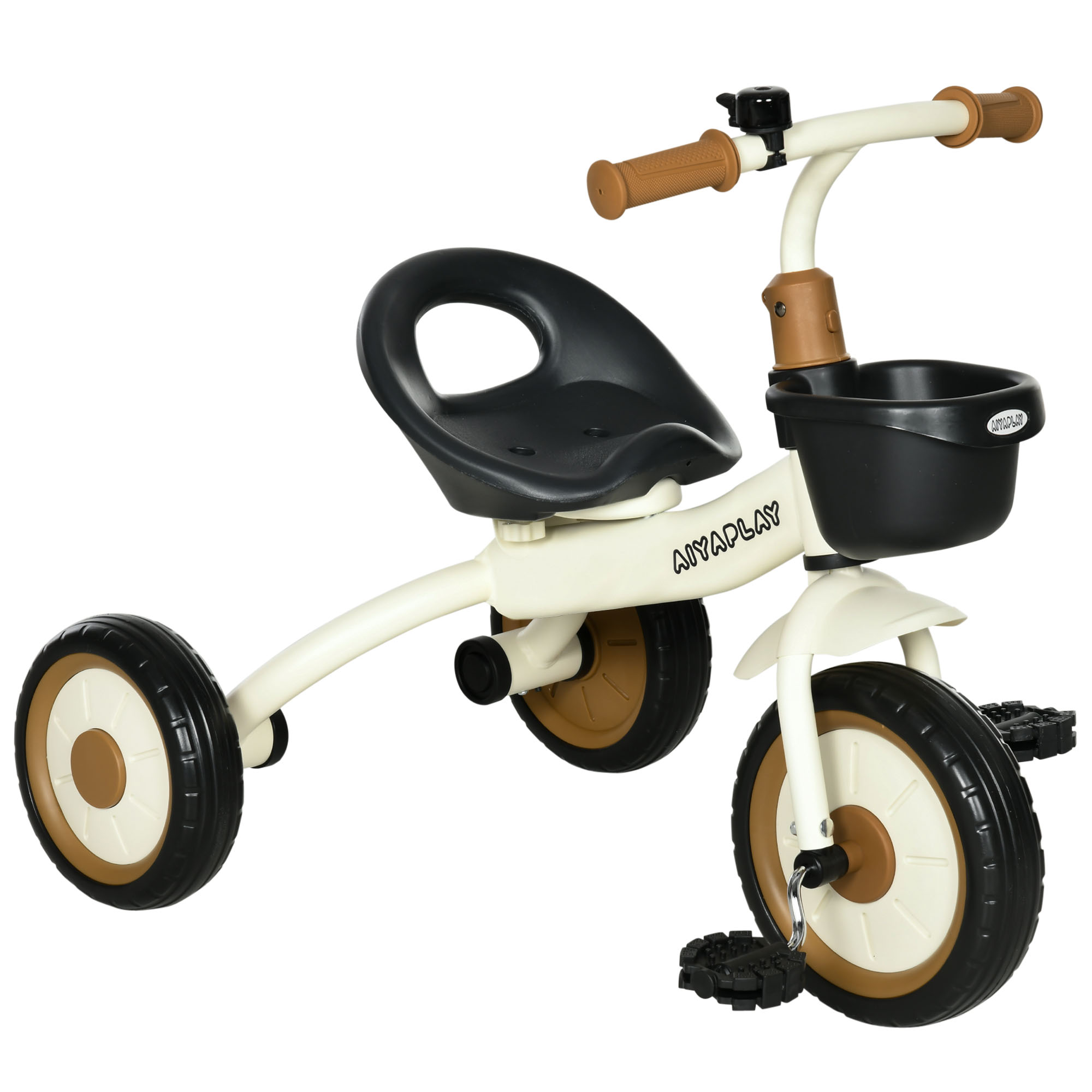 AIYAPLAY Kids Trike, Tricycle, with Adjustable Seat, Basket, Bell, for Ages 2-5 Years - White - Life Essentials