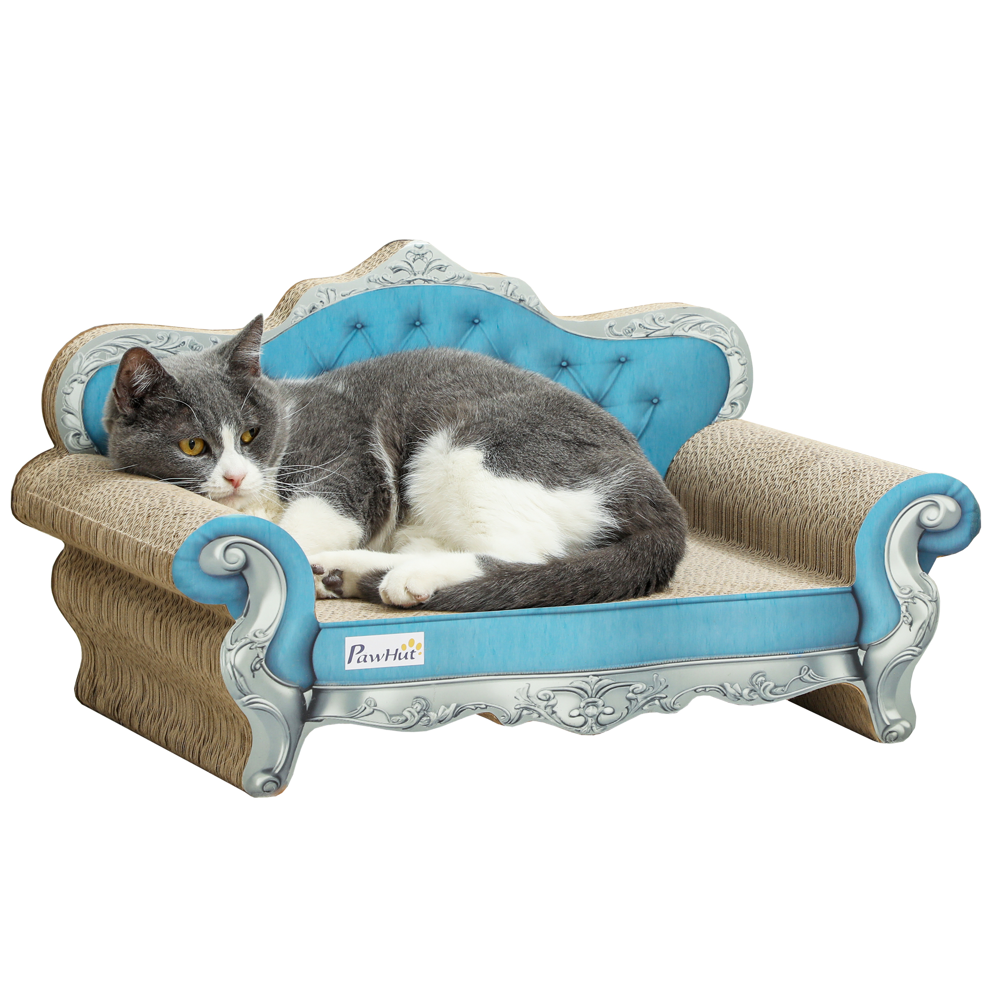 PAWSTER 2 in 1 Cat Scratcher with Catnip for Indoor Cats, 30.5 x 55 x 31.5cm, Light Blue - Life Essentials