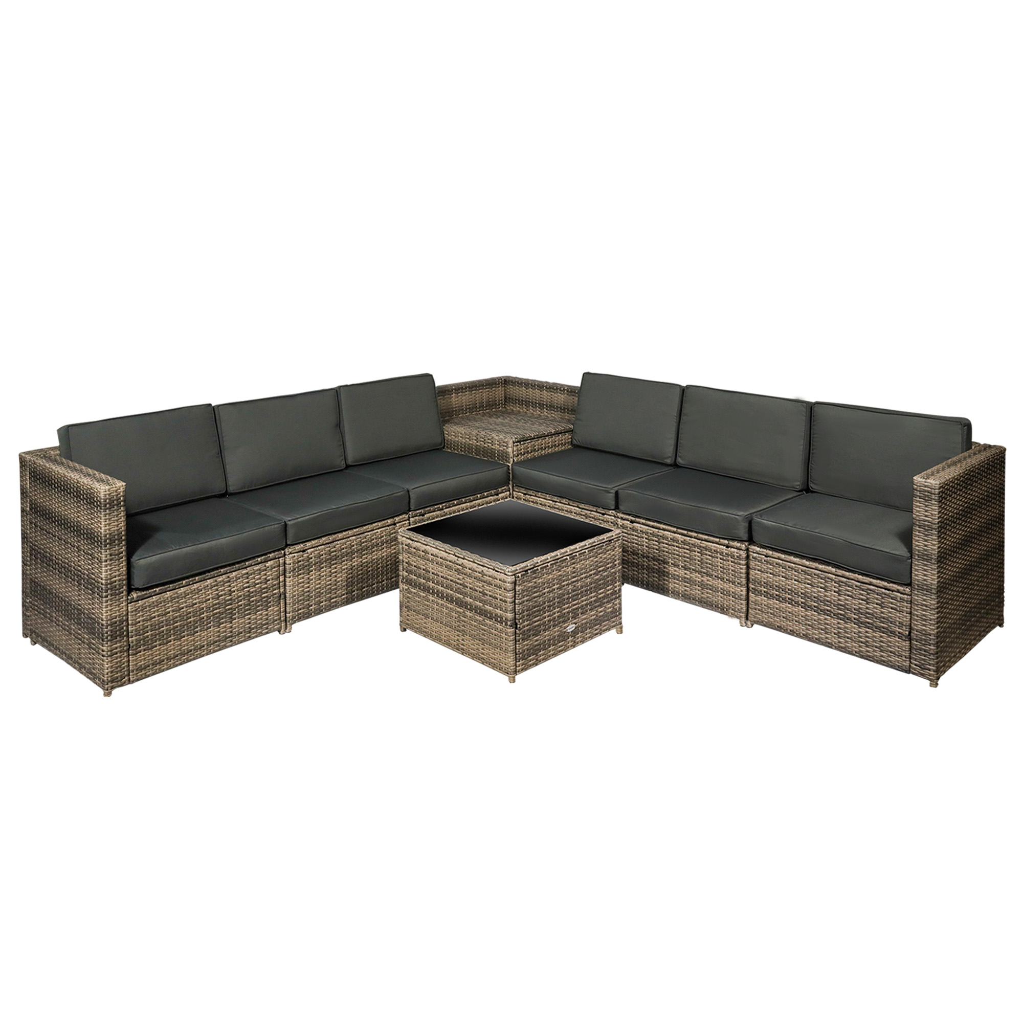 6-Seater Rattan Garden Furniture Patio Sofa and Table Set with Cushions Corner Wicker Seat Mixed Brown - Life Essentials