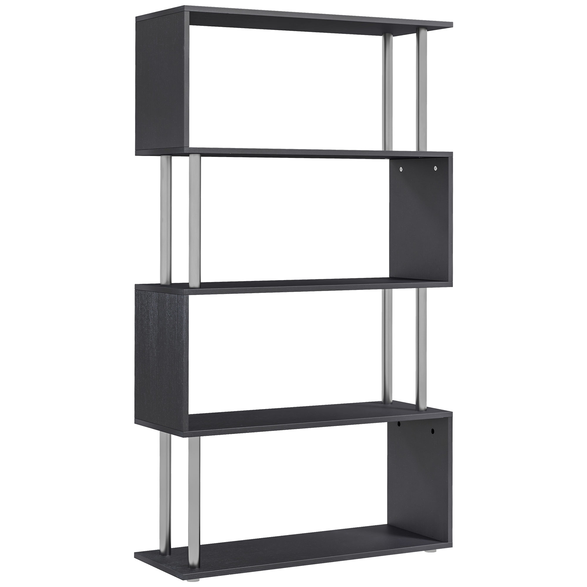 Wooden S Shape Bookcase Bookshelf Dividers Storage Display Unit Black - Life Essentials