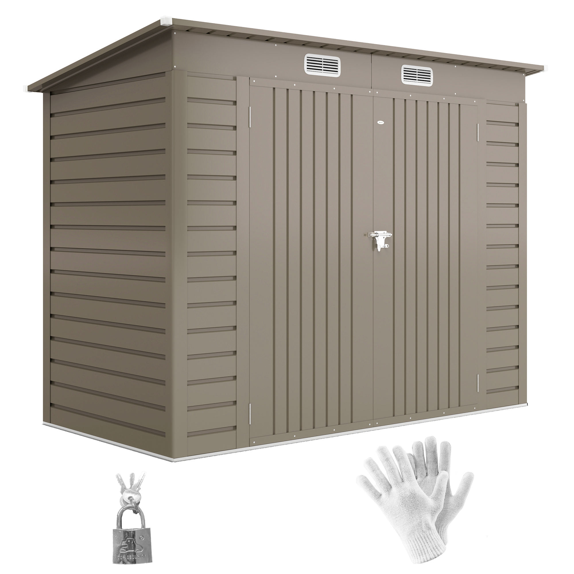 SUNVISTA 3.7 x 7.9ft Galvanised Steel Shed, with Latched Door and Padlock - Light Grey - Life Essentials