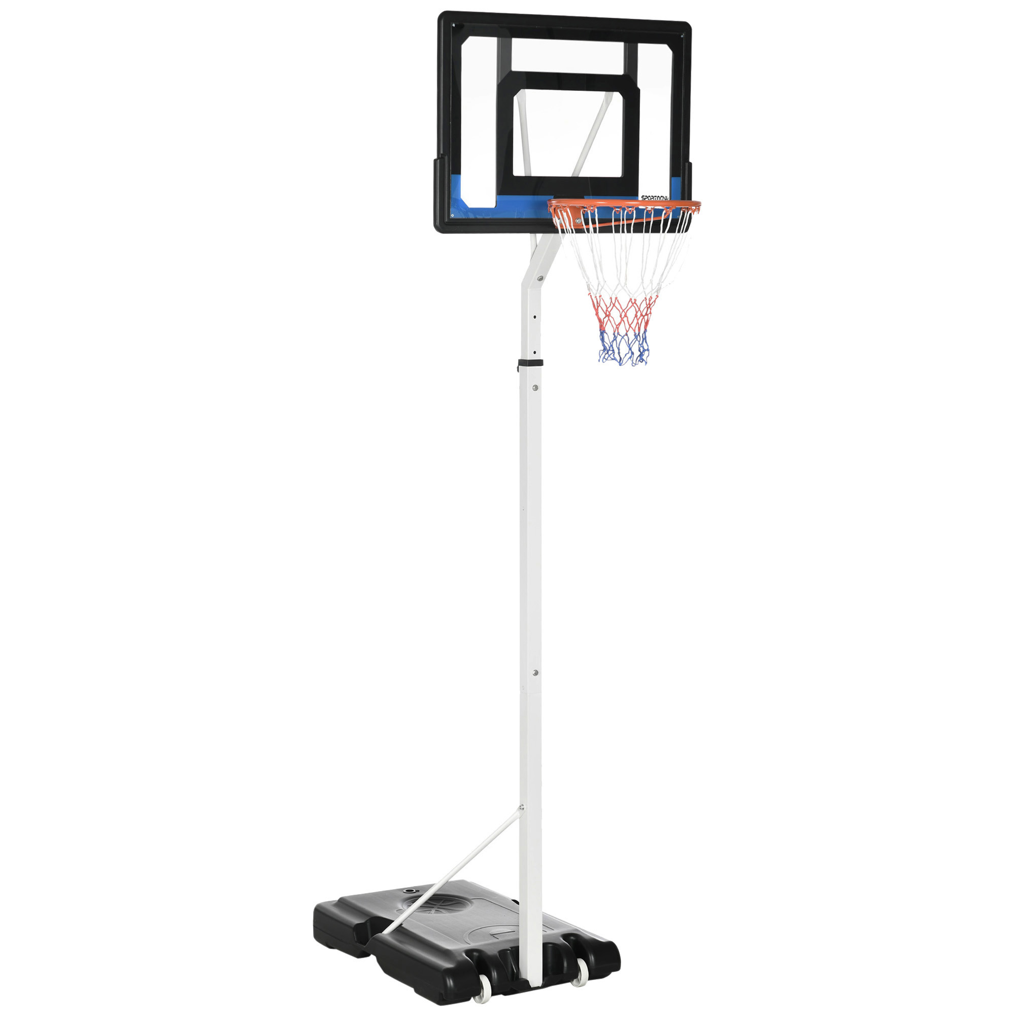 SPORTEDGE 2.1-2.6m Adjustable Basketball Hoop and Basketball Stand w/ Backboard and Weighted Base, Portable on Wheels, White - Life Essentials