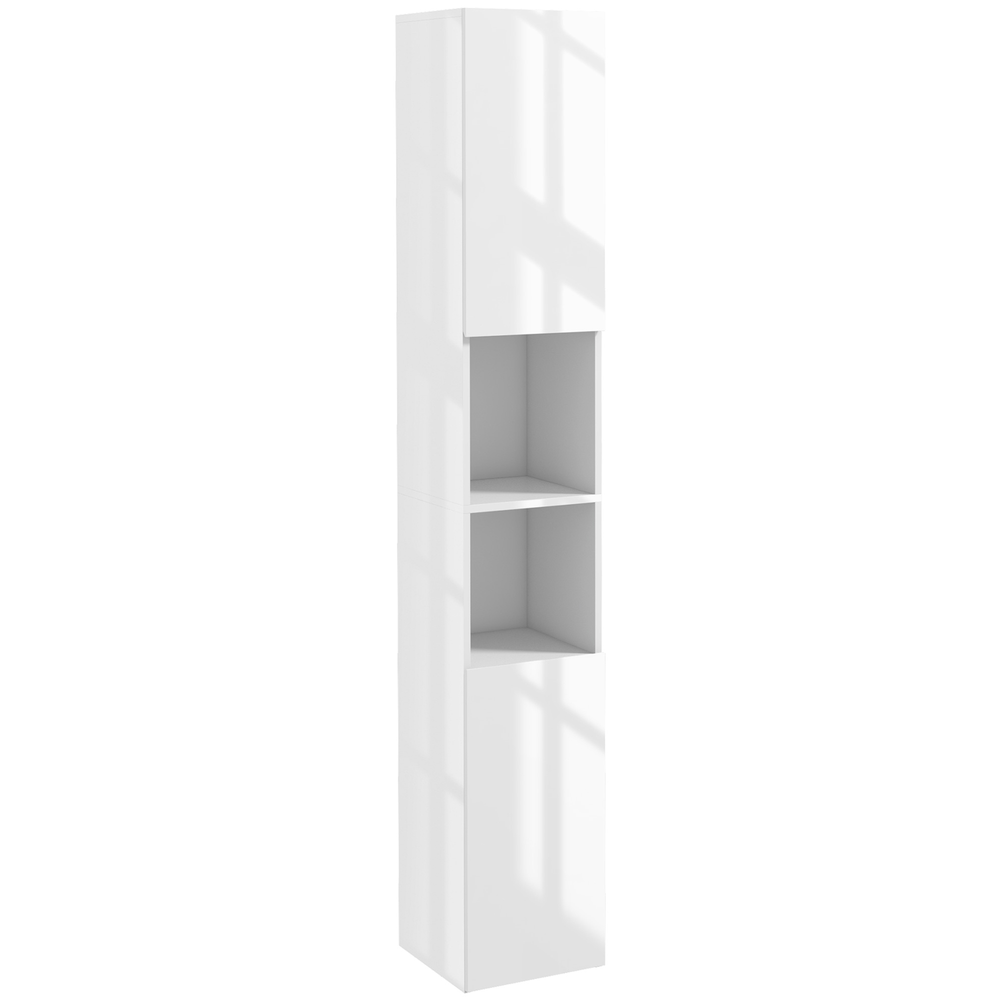 Kleankin Freestanding Bathroom Cabinet, High Gloss Storage Cabinet Floor Storage Cupboard with Mirror, 2 doors and Adjustable Shelves, White - Life 