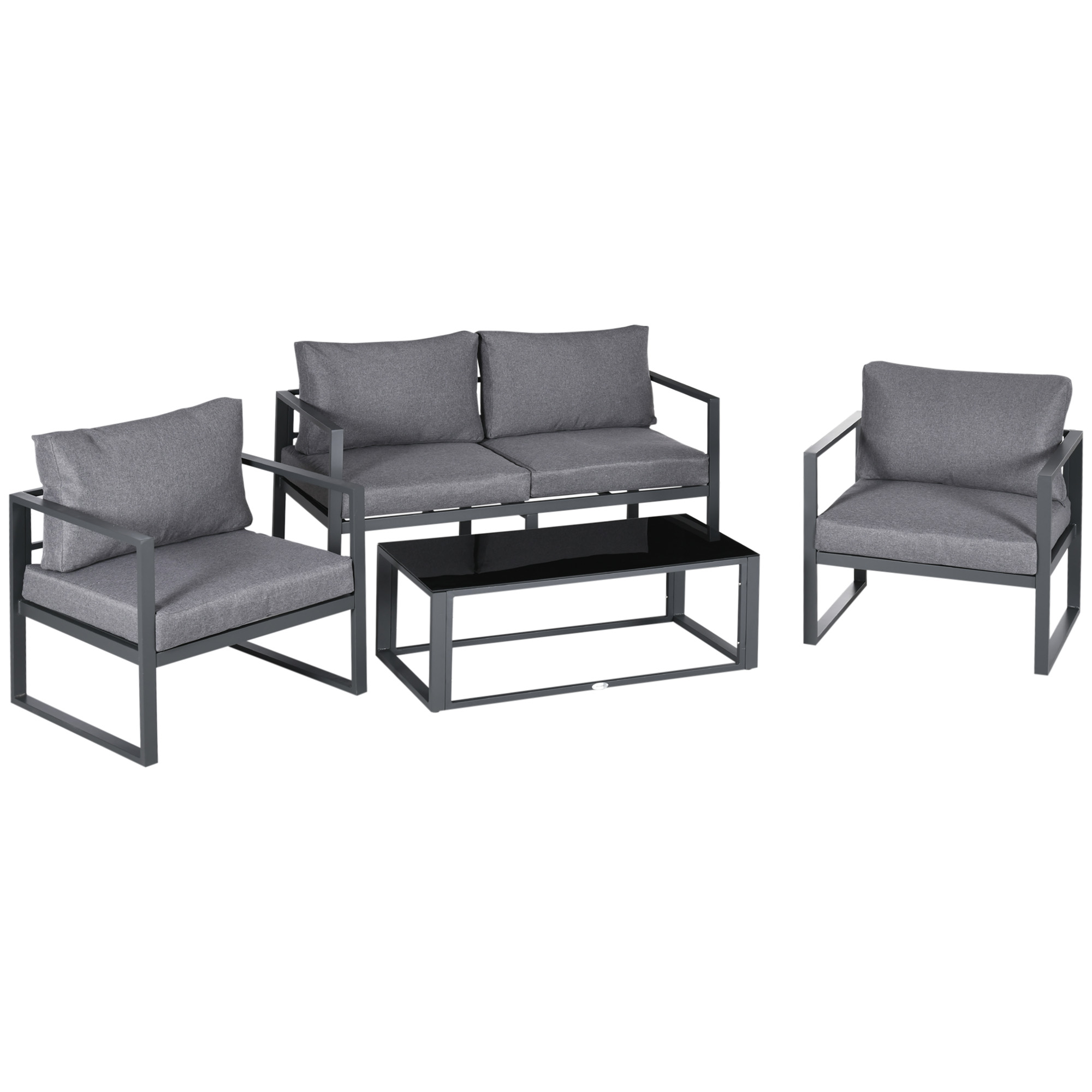 4 Pieces Garden Sofa Set 2 Single Armchair 1 Bench & Side Table Set Aluminium Frame Patio Furniture with Cushions Grey - Life Essentials