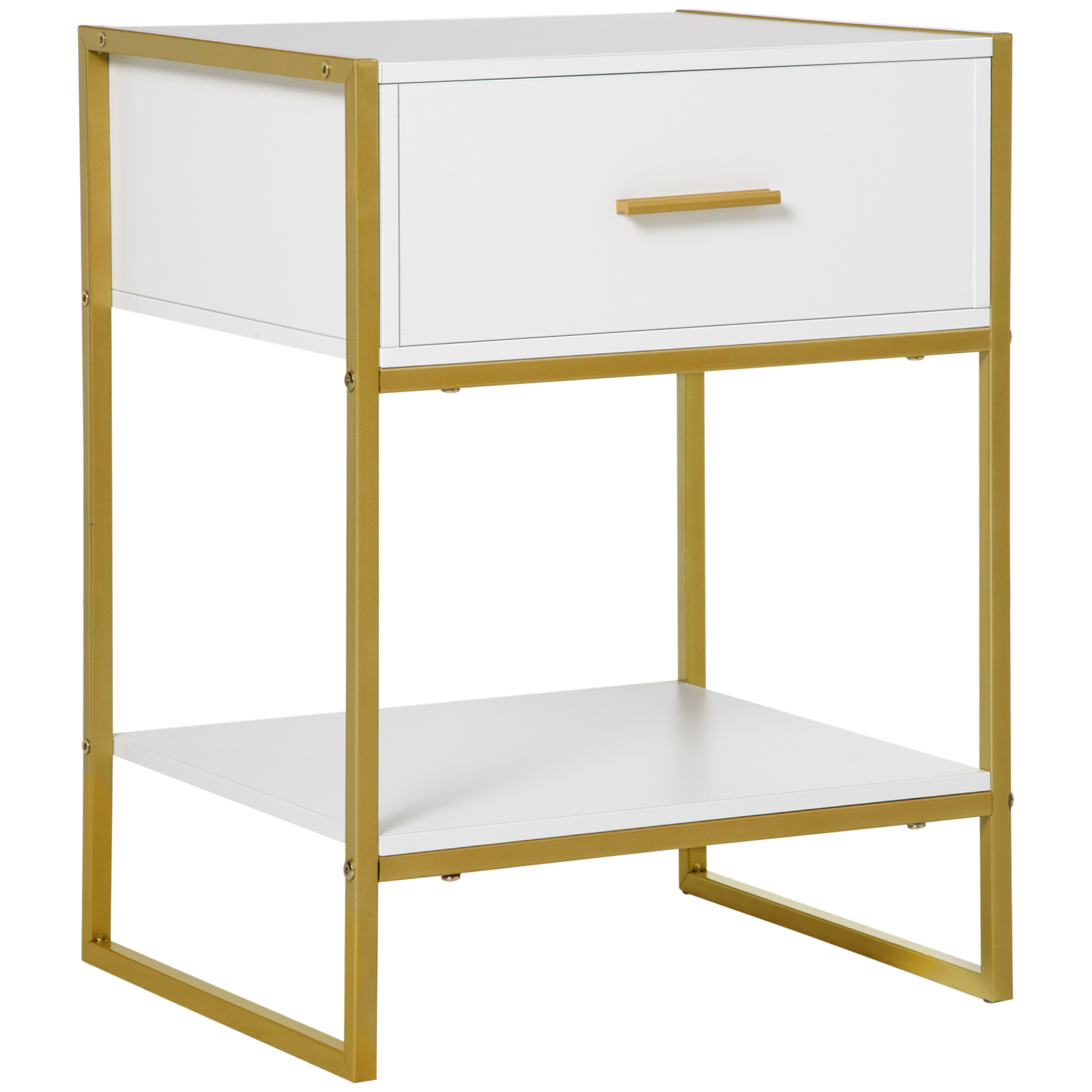 Bedside Table - MODERN Nightstand White and Gold 40cm - Life Essentials