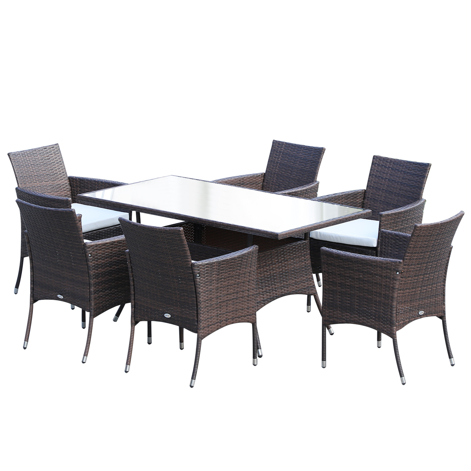 6-Seater Rattan Garden Furniture Dining Set 6-seater Patio Rectangular Table Cube Chairs Outdoor Fire Retardant Sponge Brown - Life Essentials