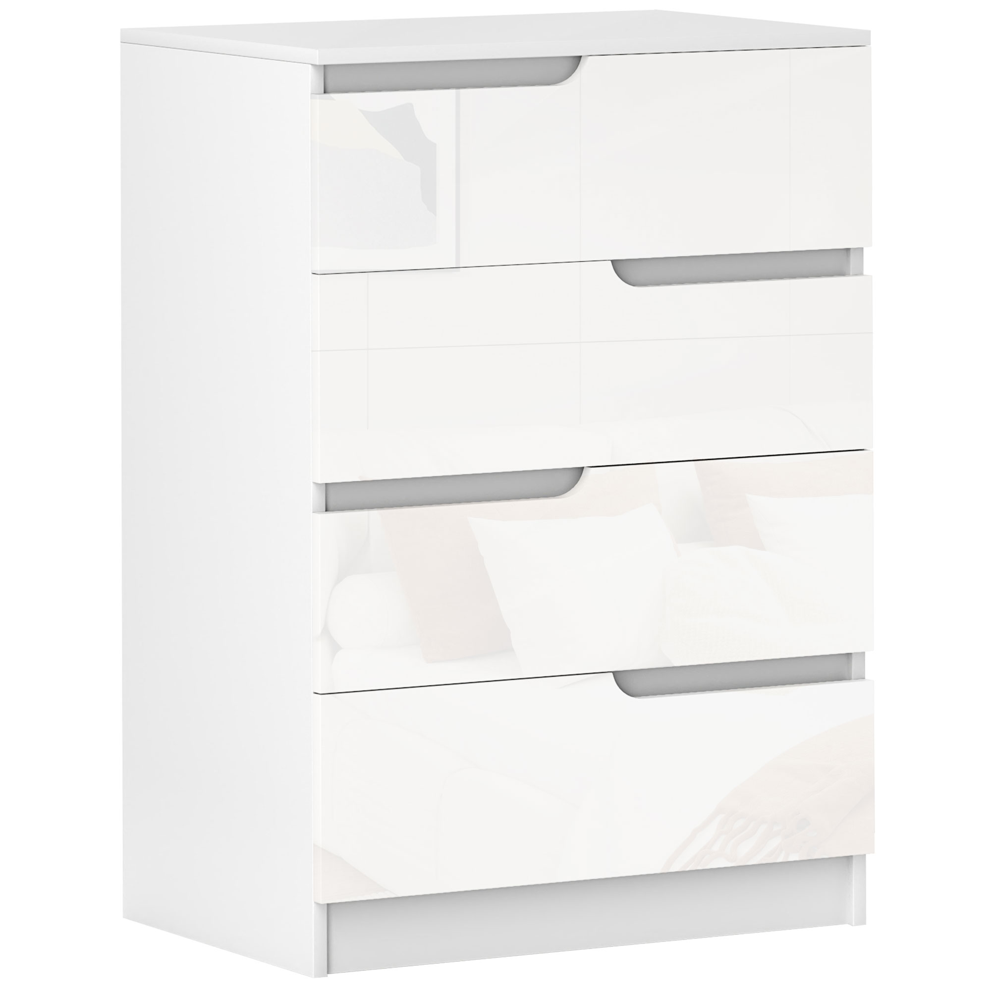 HERON White Chest of Drawers - Medium-sized, Narrow, 4 Drawers, High Gloss Drawers - Life Essentials