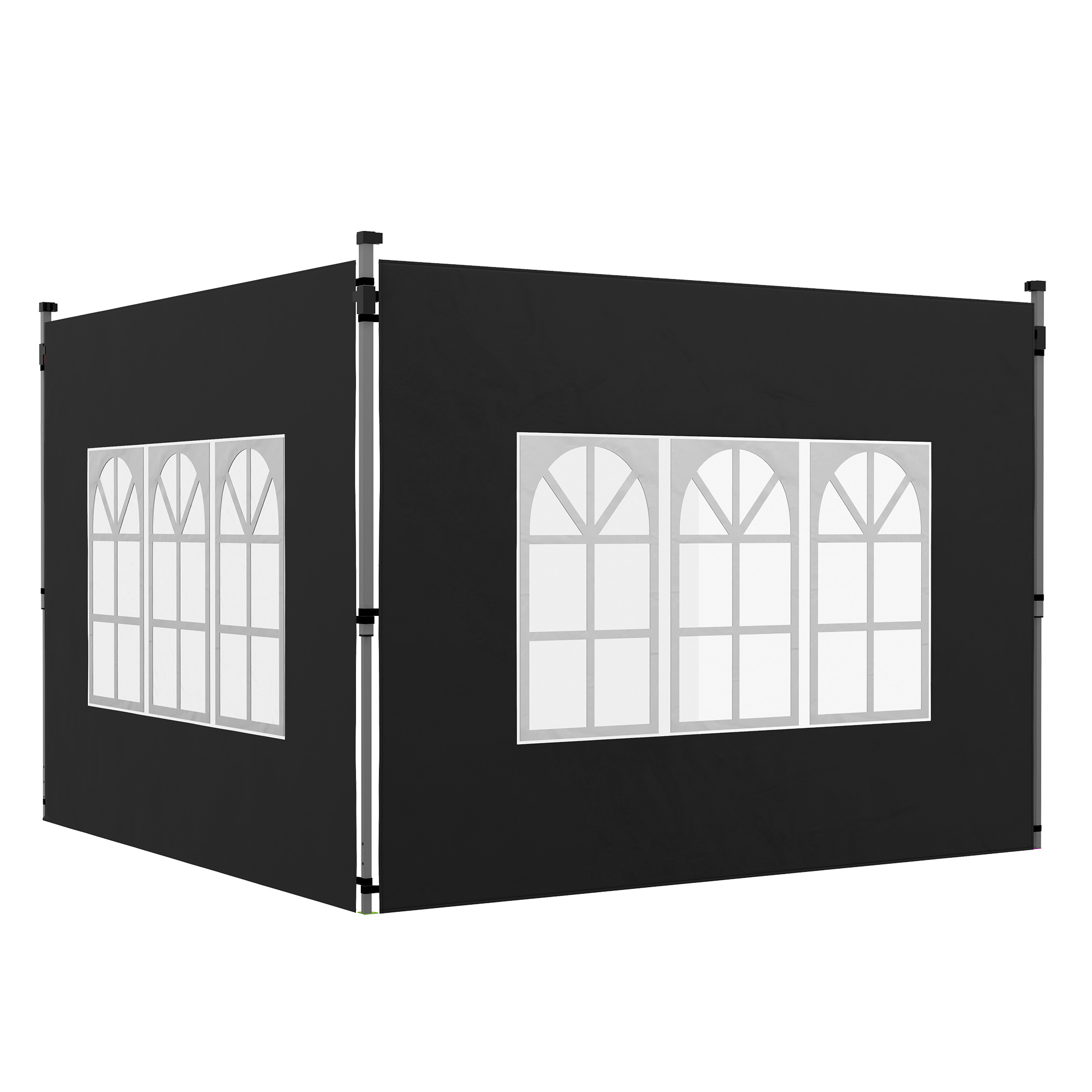 Gazebo Side Panels, Sides Replacement with Window for 3x3(m) or 3x4m Pop Up Gazebo, 2 Pack, Black - Life Essentials